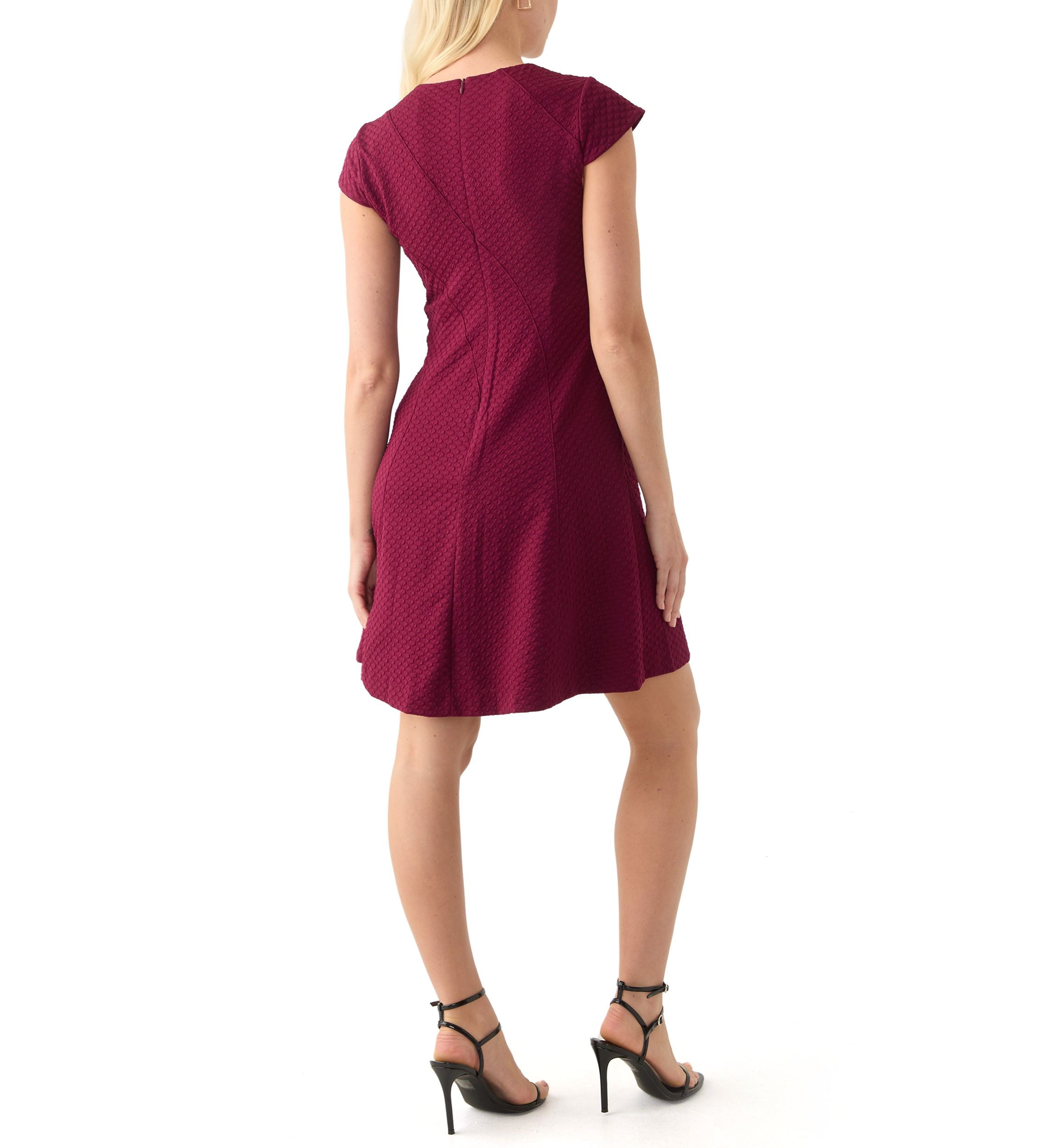 Womens Short Sleeve Crew Neck Solid Knit Fit and Flare Dress