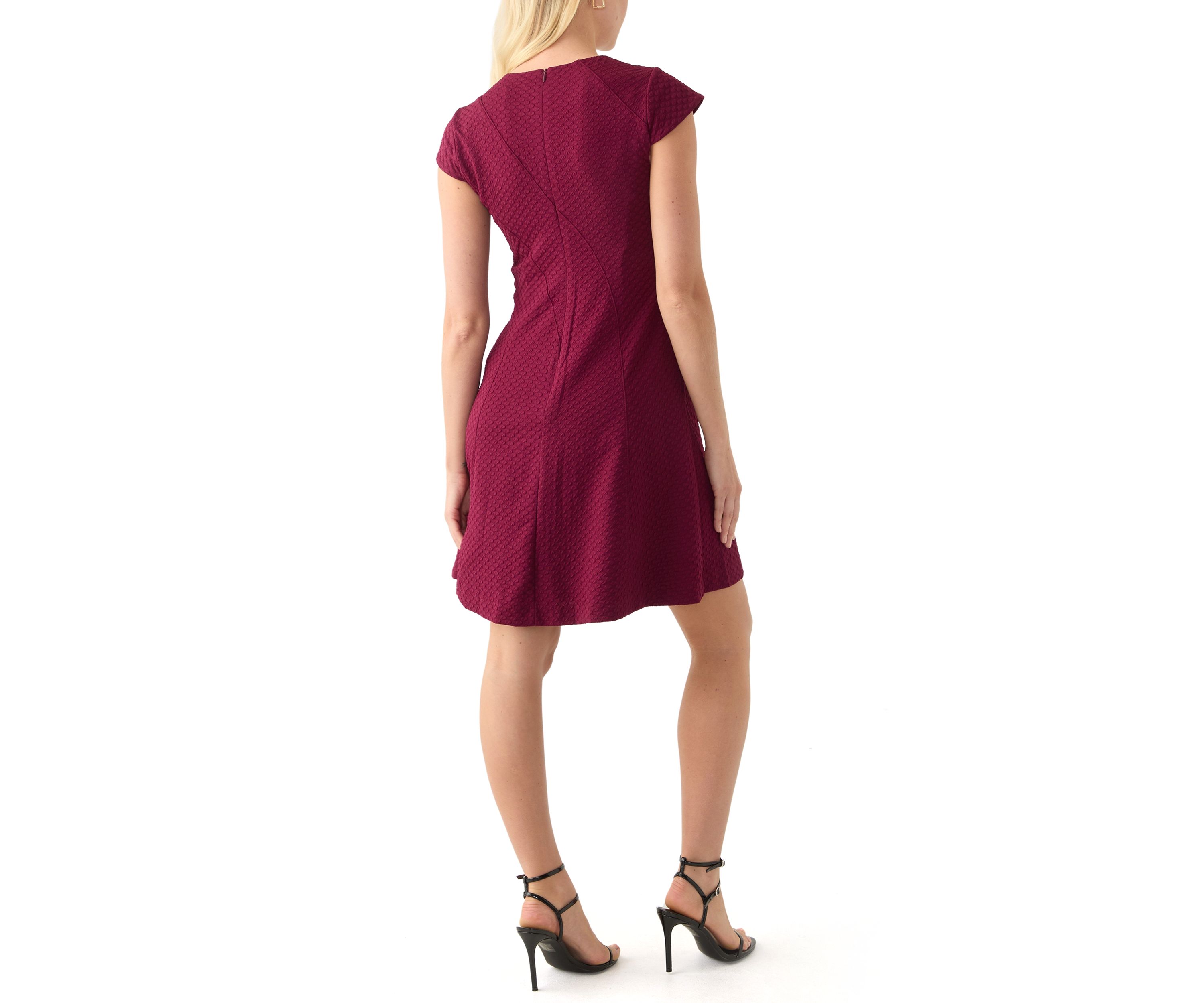 Womens Short Sleeve Crew Neck Solid Knit Fit and Flare Dress