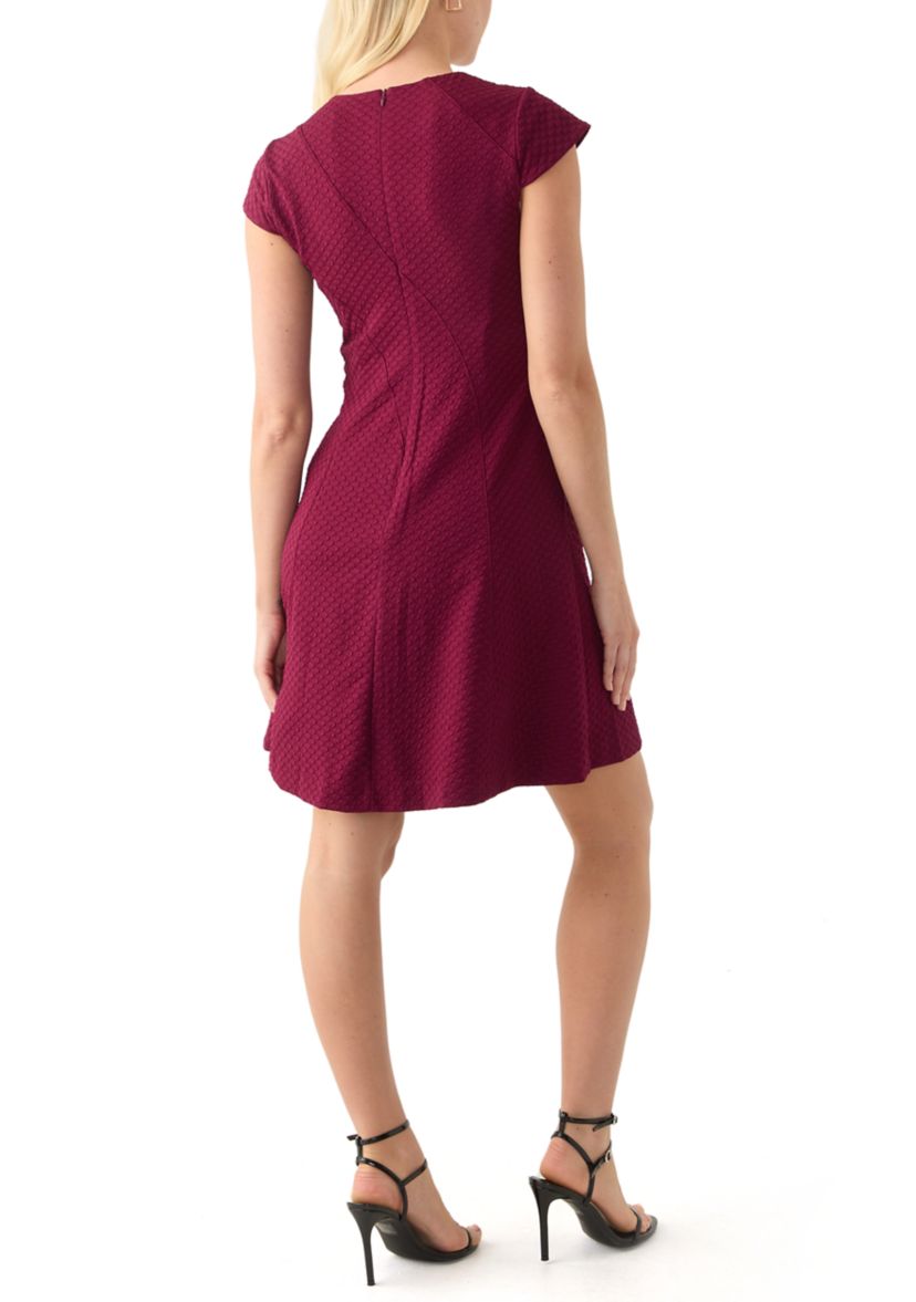 Womens Short Sleeve Crew Neck Solid Knit Fit and Flare Dress