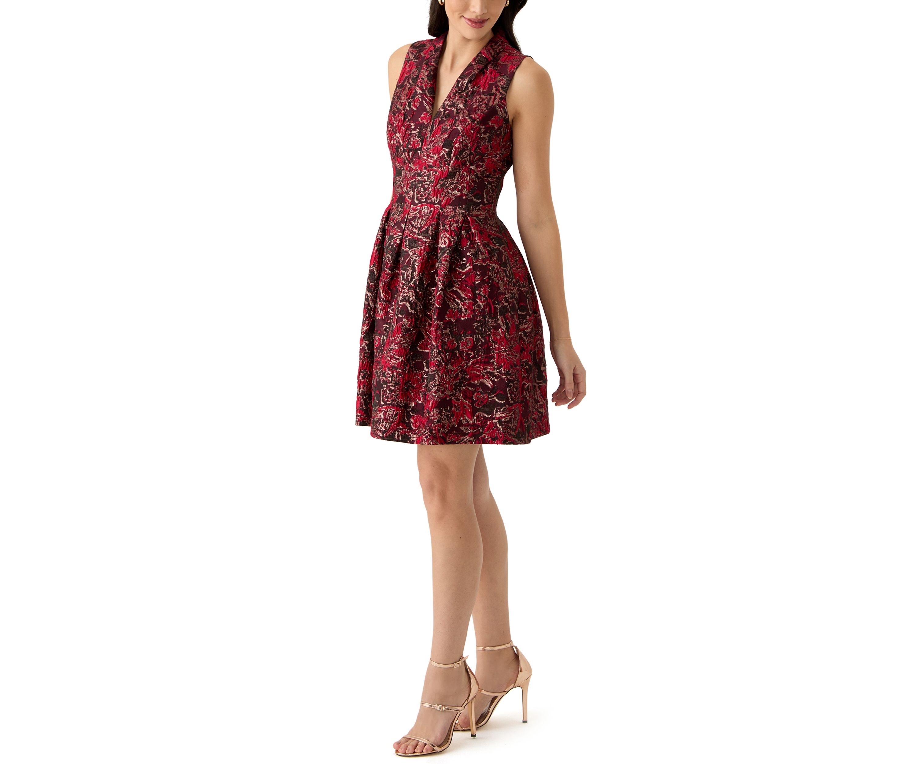 Womens Sleeveless V-Neck Paisley Print Fit and Flare Dress
