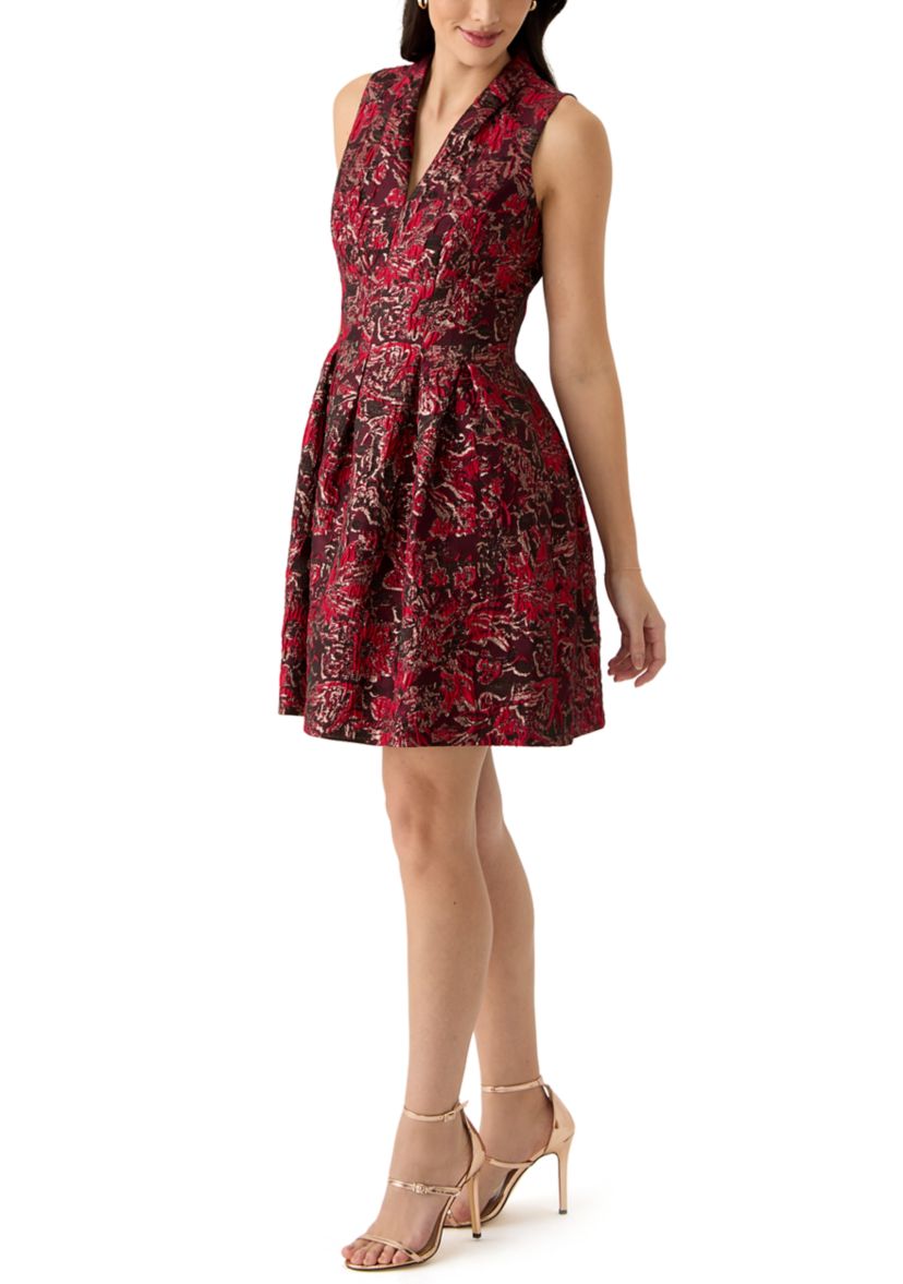 Womens Sleeveless V-Neck Paisley Print Fit and Flare Dress