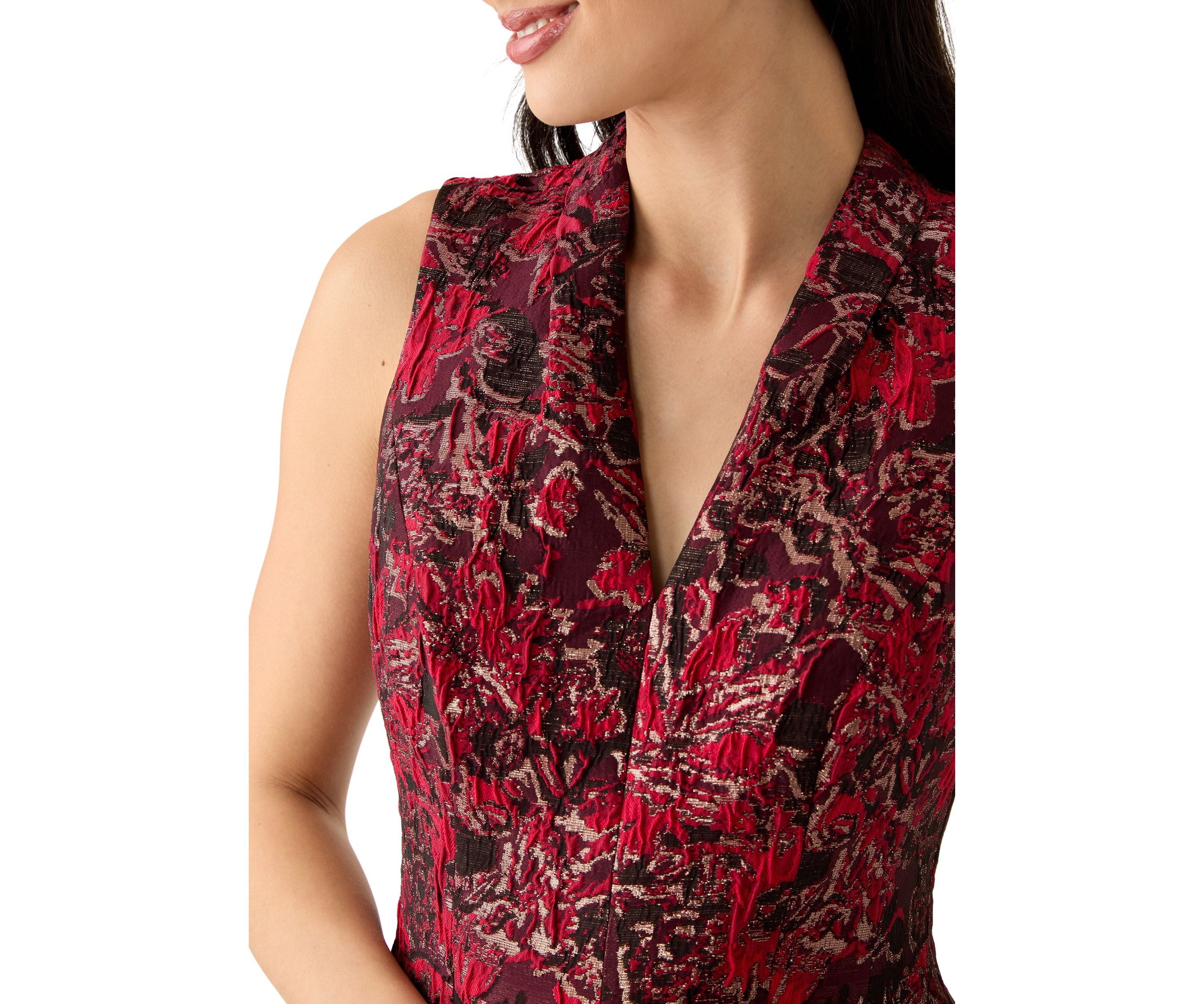 Womens Sleeveless V-Neck Paisley Print Fit and Flare Dress