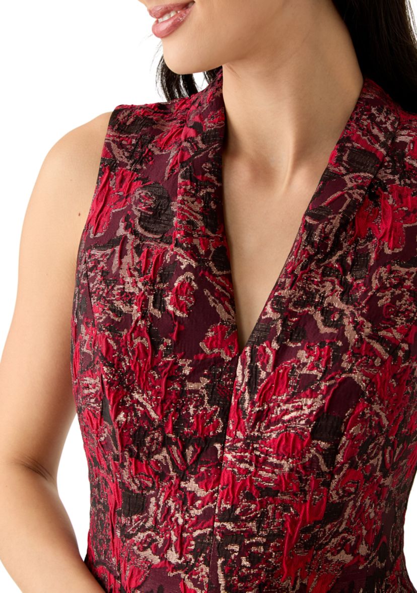 Womens Sleeveless V-Neck Paisley Print Fit and Flare Dress
