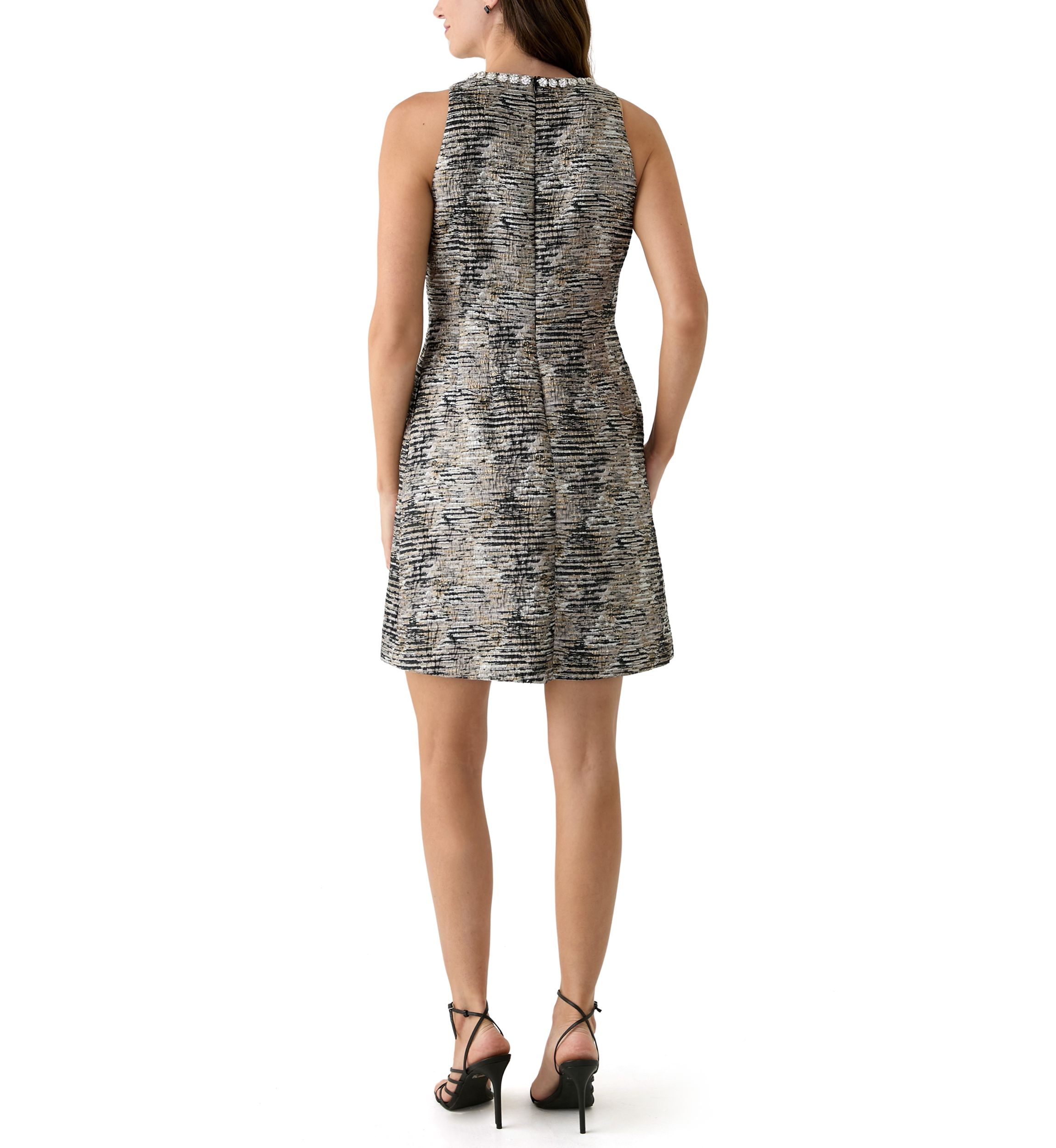 Womens Sleeveless Crew Neck Printed Sheath Dress