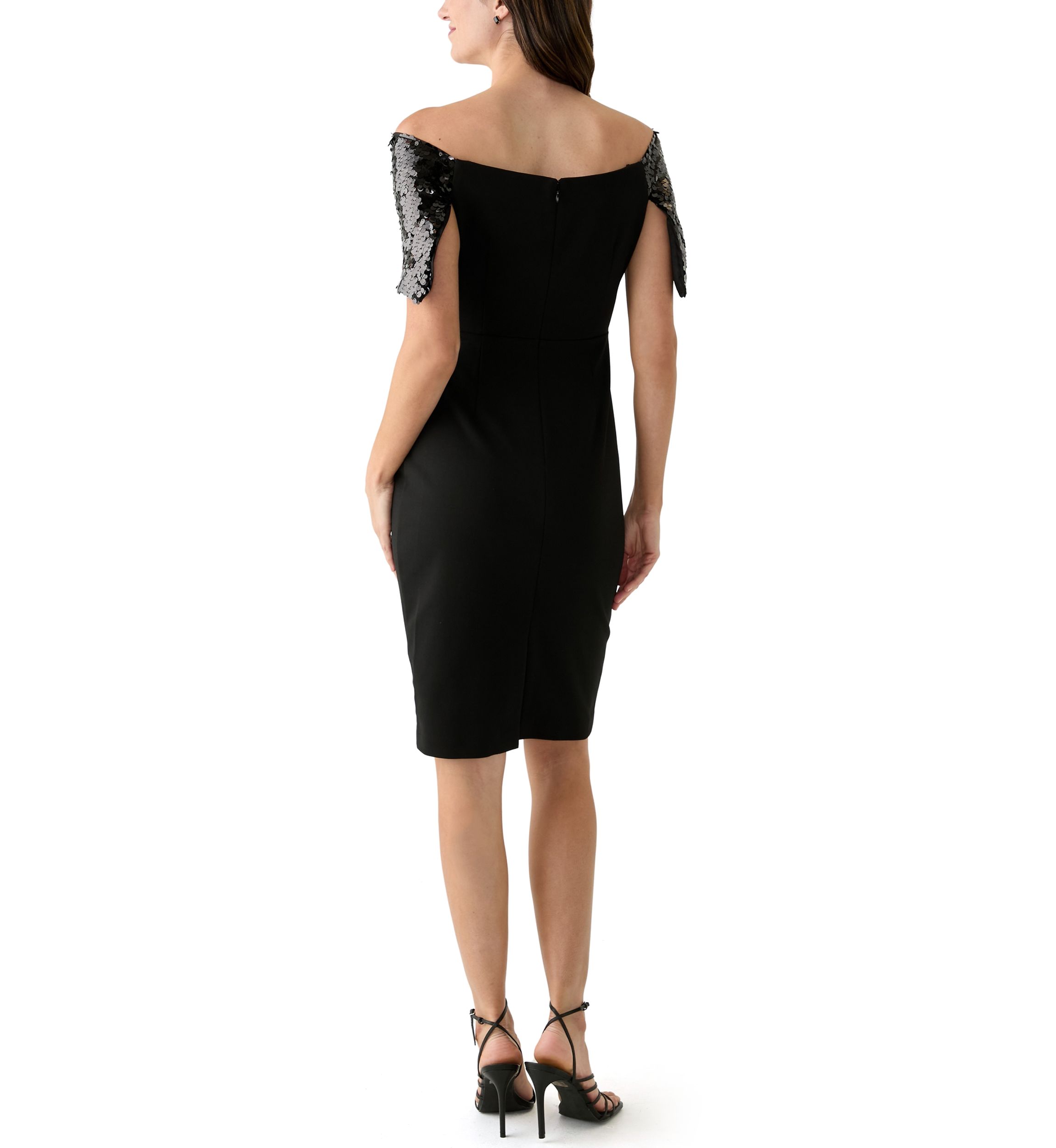 Womens Off the Shoulder Sequin Solid Sheath Dress