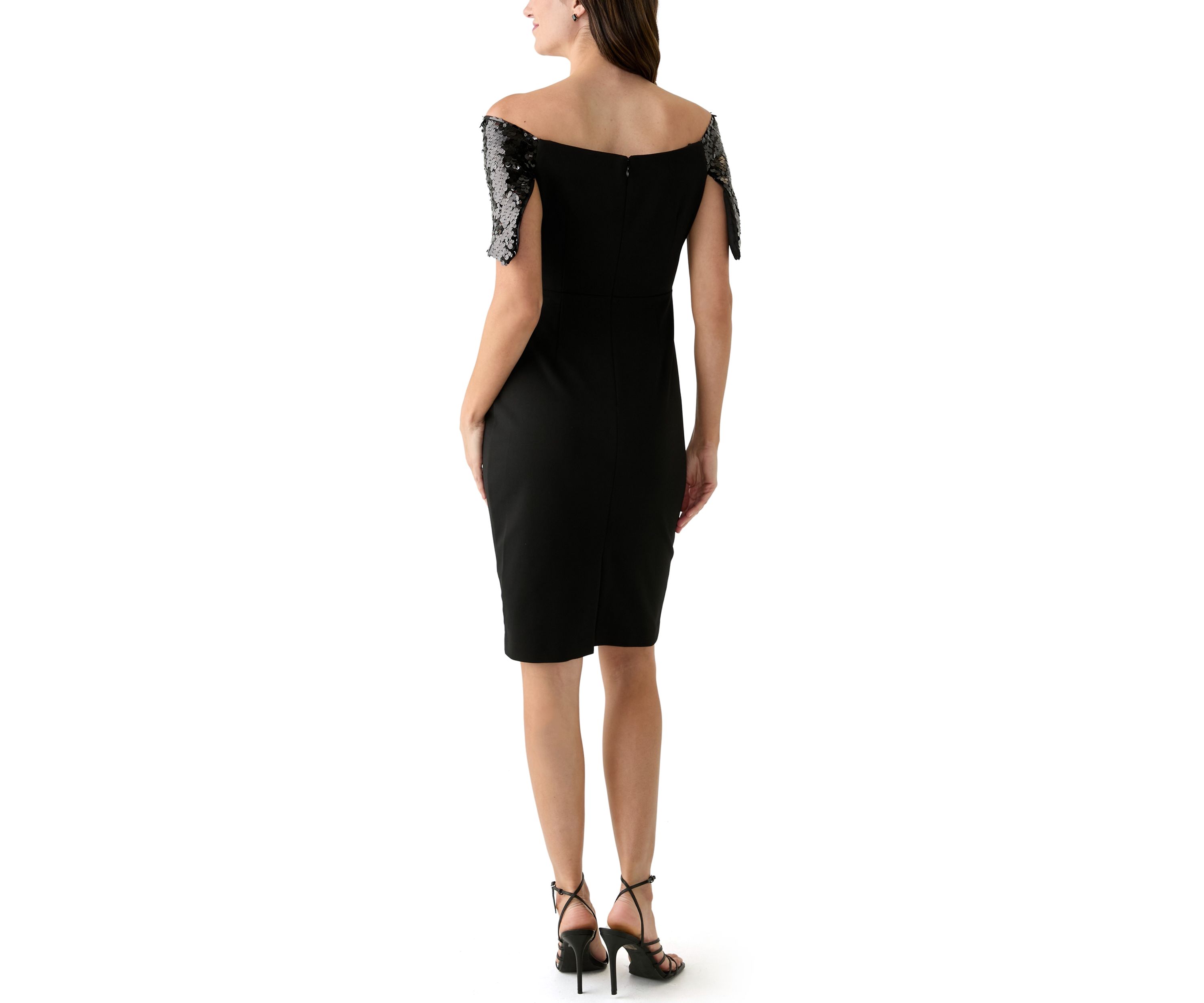 Womens Off the Shoulder Sequin Solid Sheath Dress