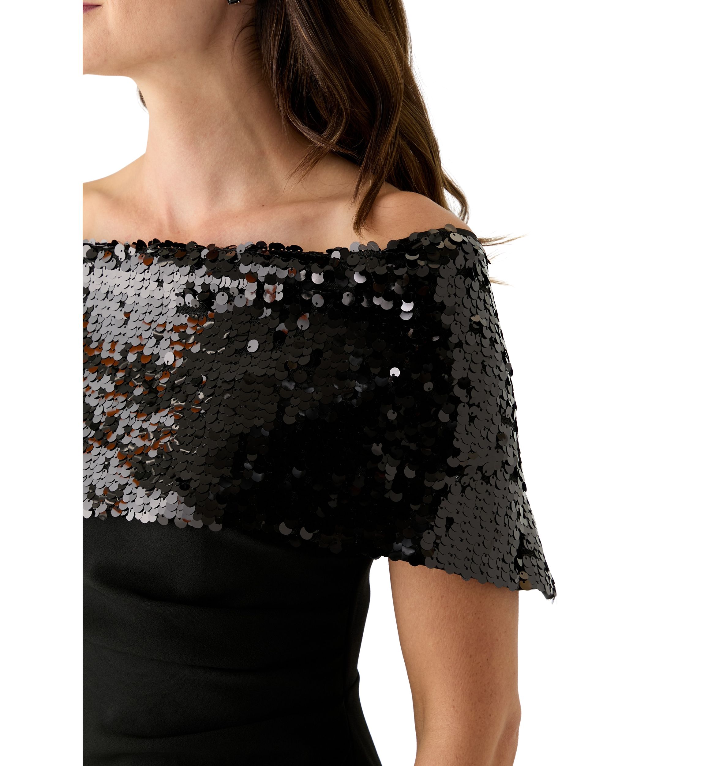 Womens Off the Shoulder Sequin Solid Sheath Dress