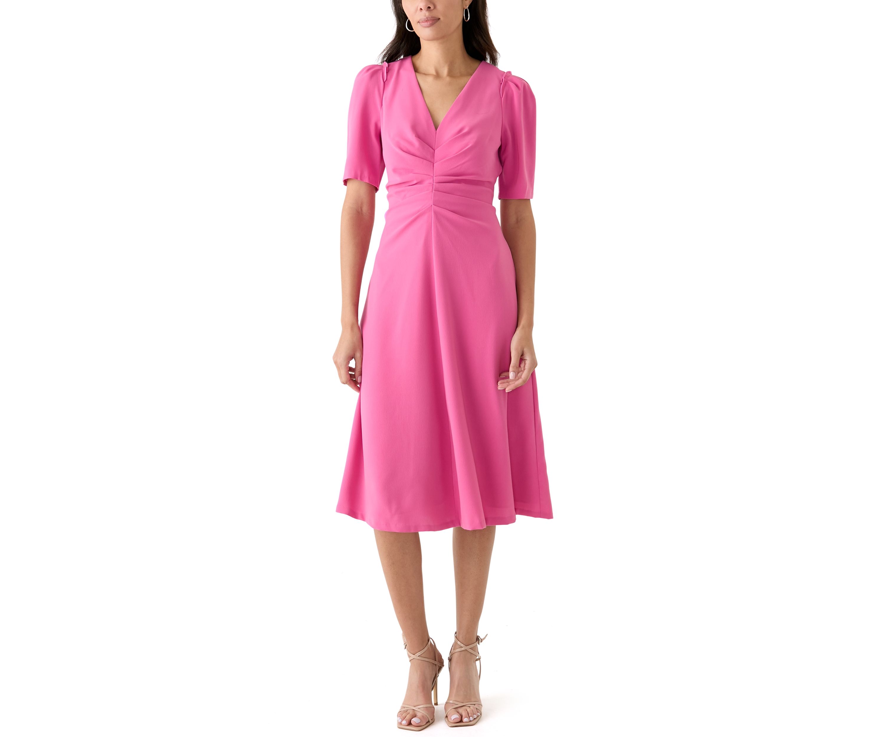 Womens Short Sleeve V-Neck Twist Fit and Flare Dress