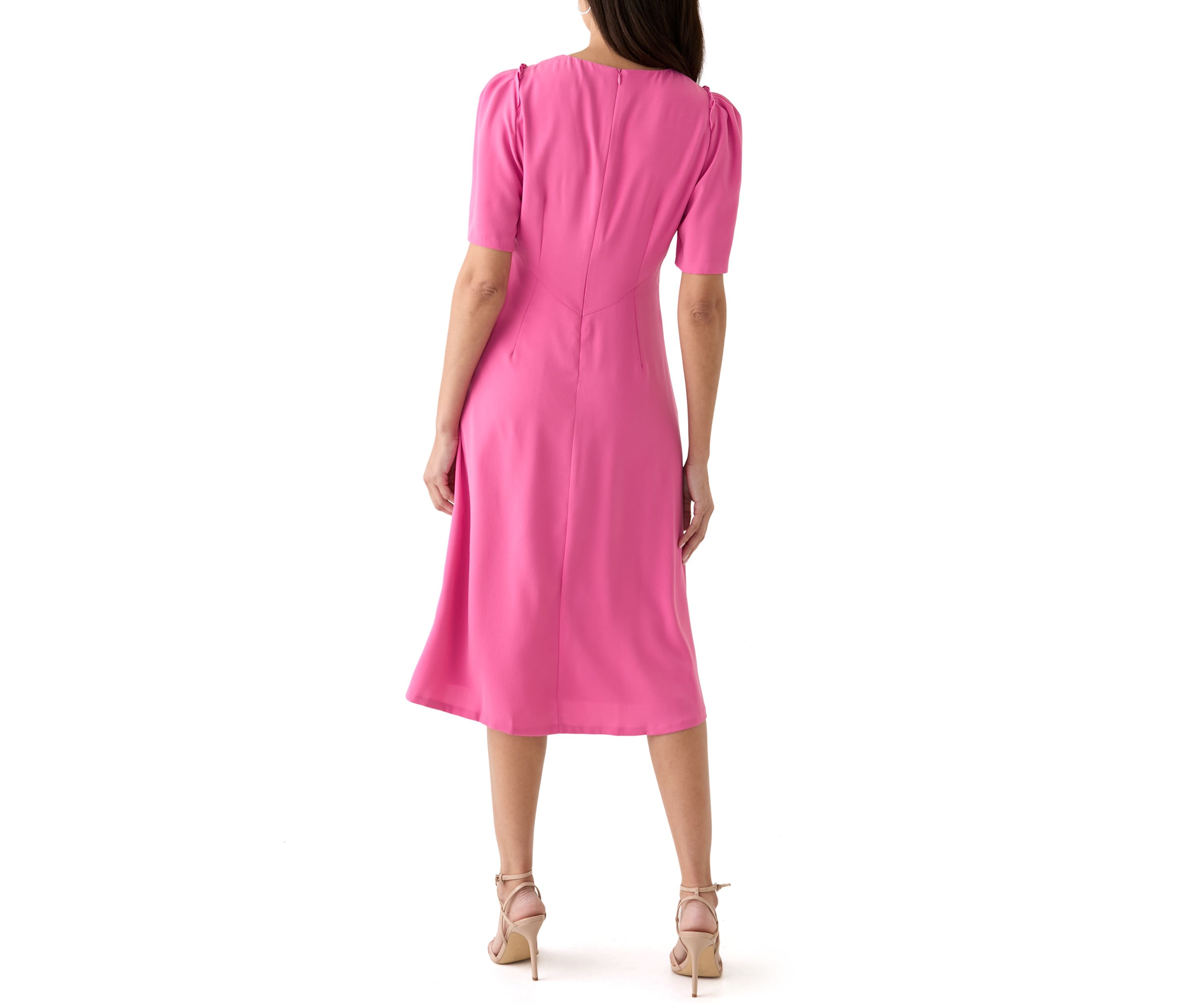 Womens Short Sleeve V-Neck Twist Fit and Flare Dress