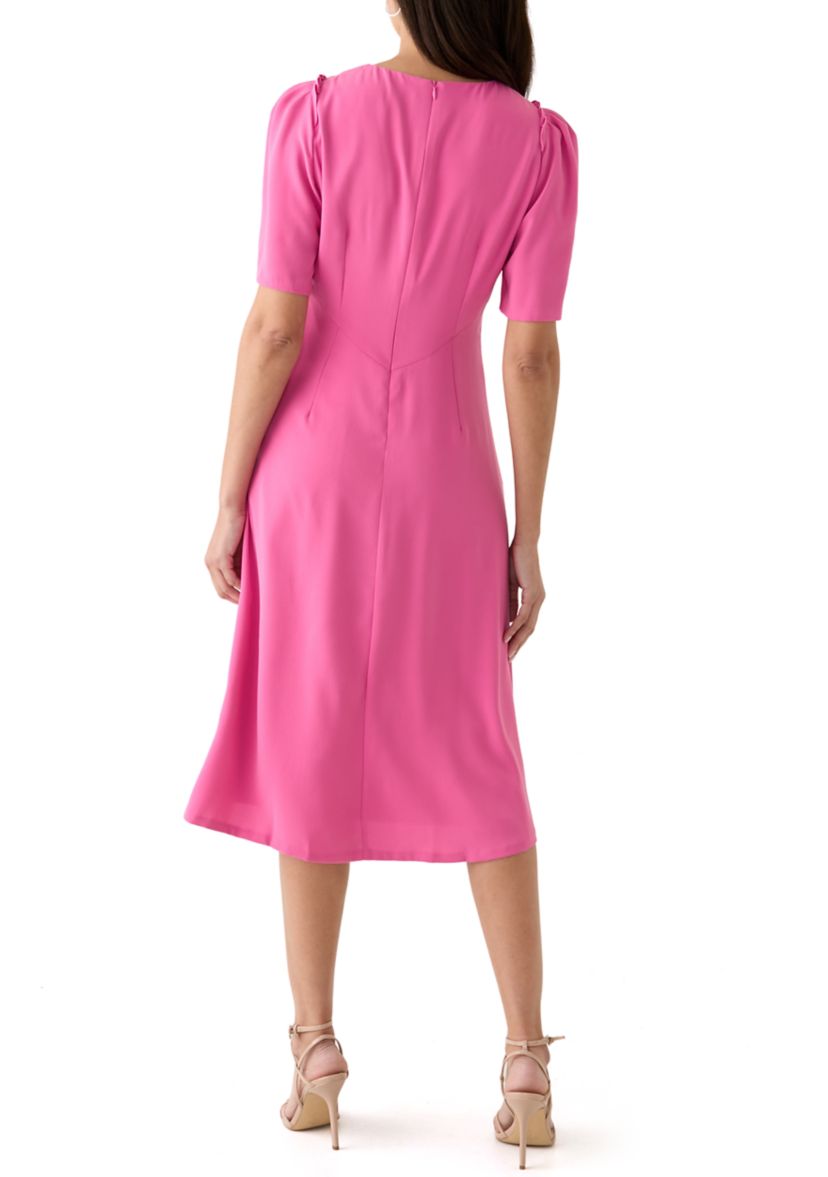Womens Short Sleeve V-Neck Twist Fit and Flare Dress