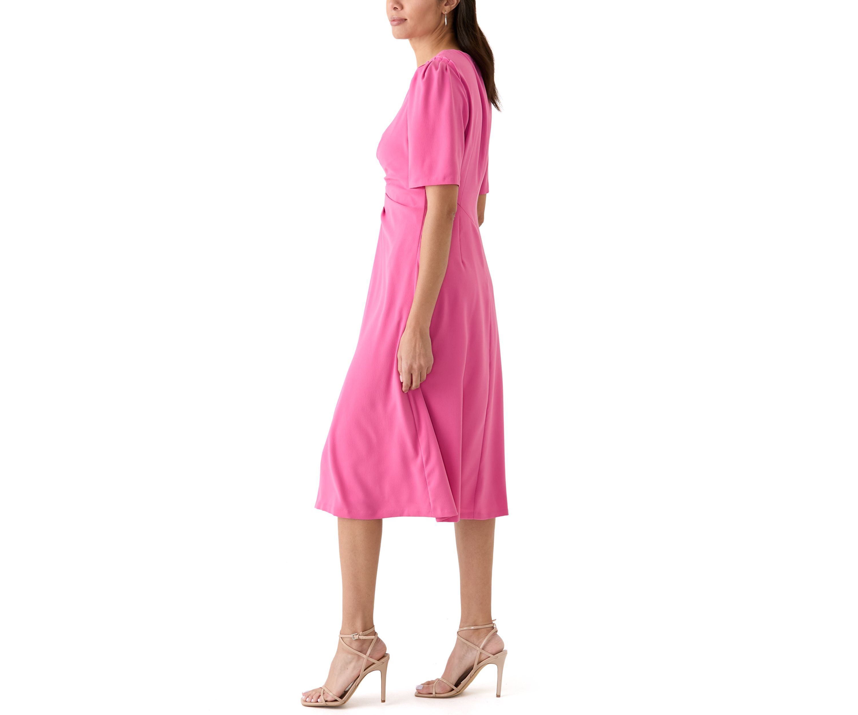 Womens Short Sleeve V-Neck Twist Fit and Flare Dress