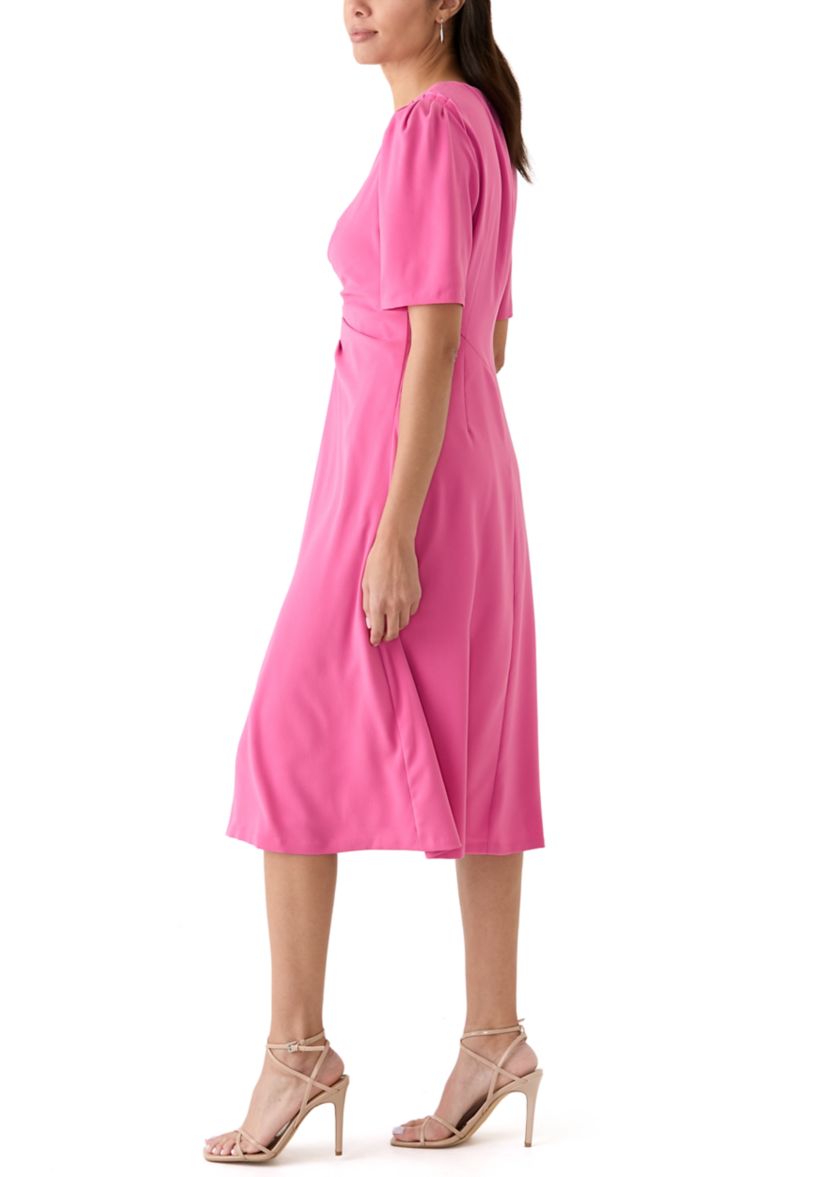 Womens Short Sleeve V-Neck Twist Fit and Flare Dress