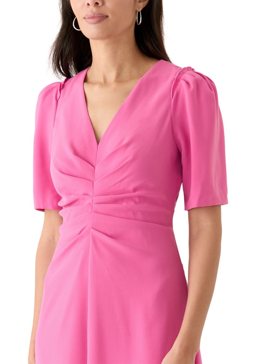Womens Short Sleeve V-Neck Twist Fit and Flare Dress
