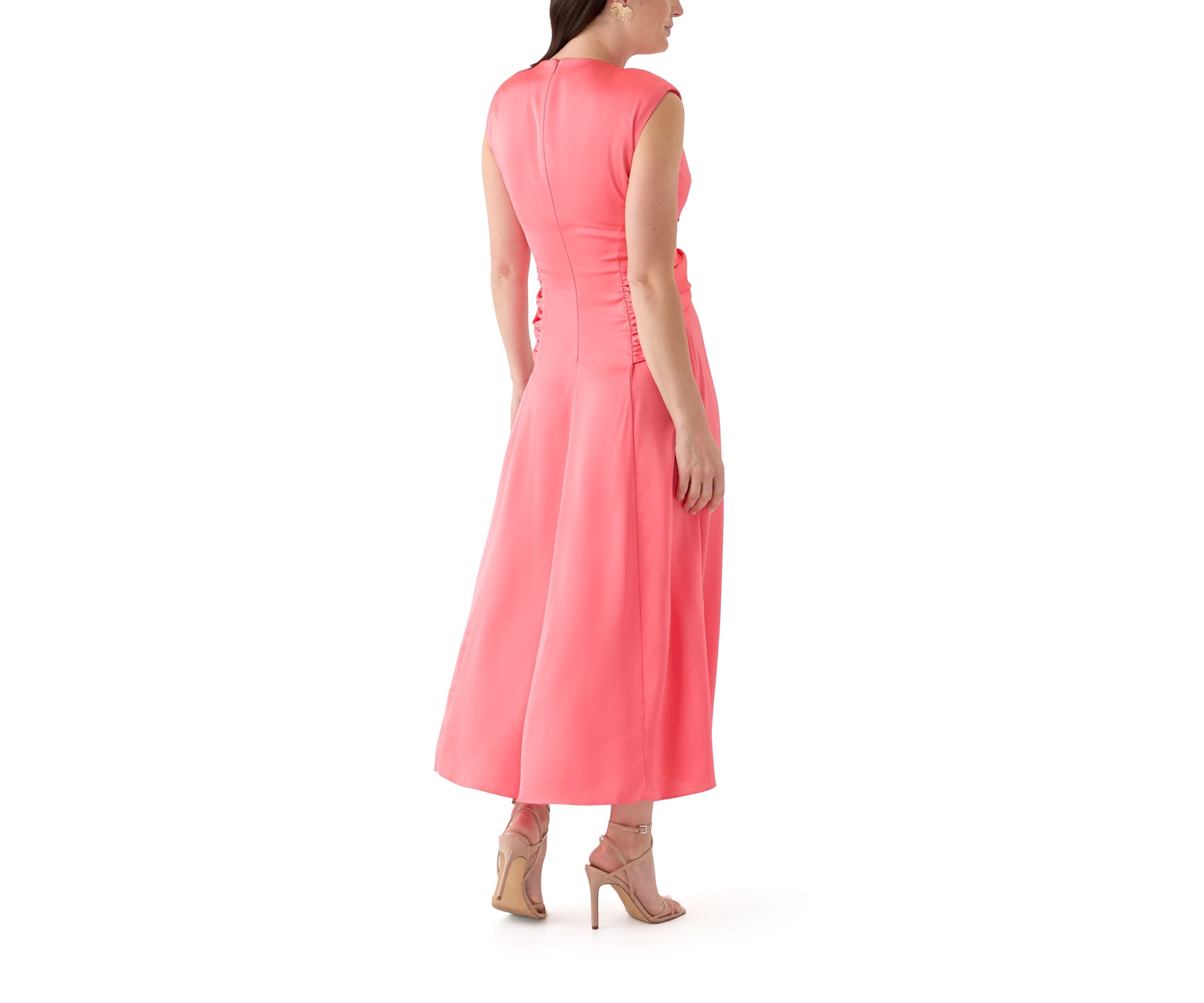 Womens Short Sleeve Crew Neck Knot Front Midi Fit and Flare Dress