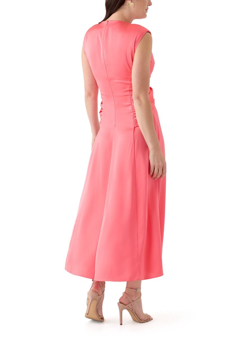 Womens Short Sleeve Crew Neck Knot Front Midi Fit and Flare Dress