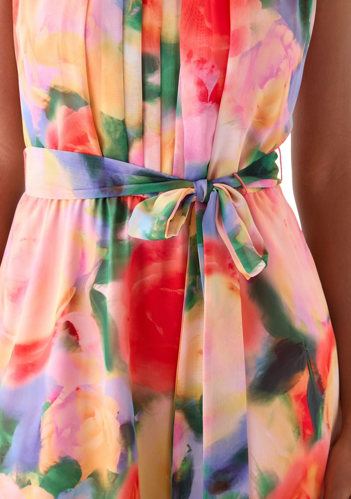 Womens Sleeveless Halter Print Chiffon Fit and Flare Dress