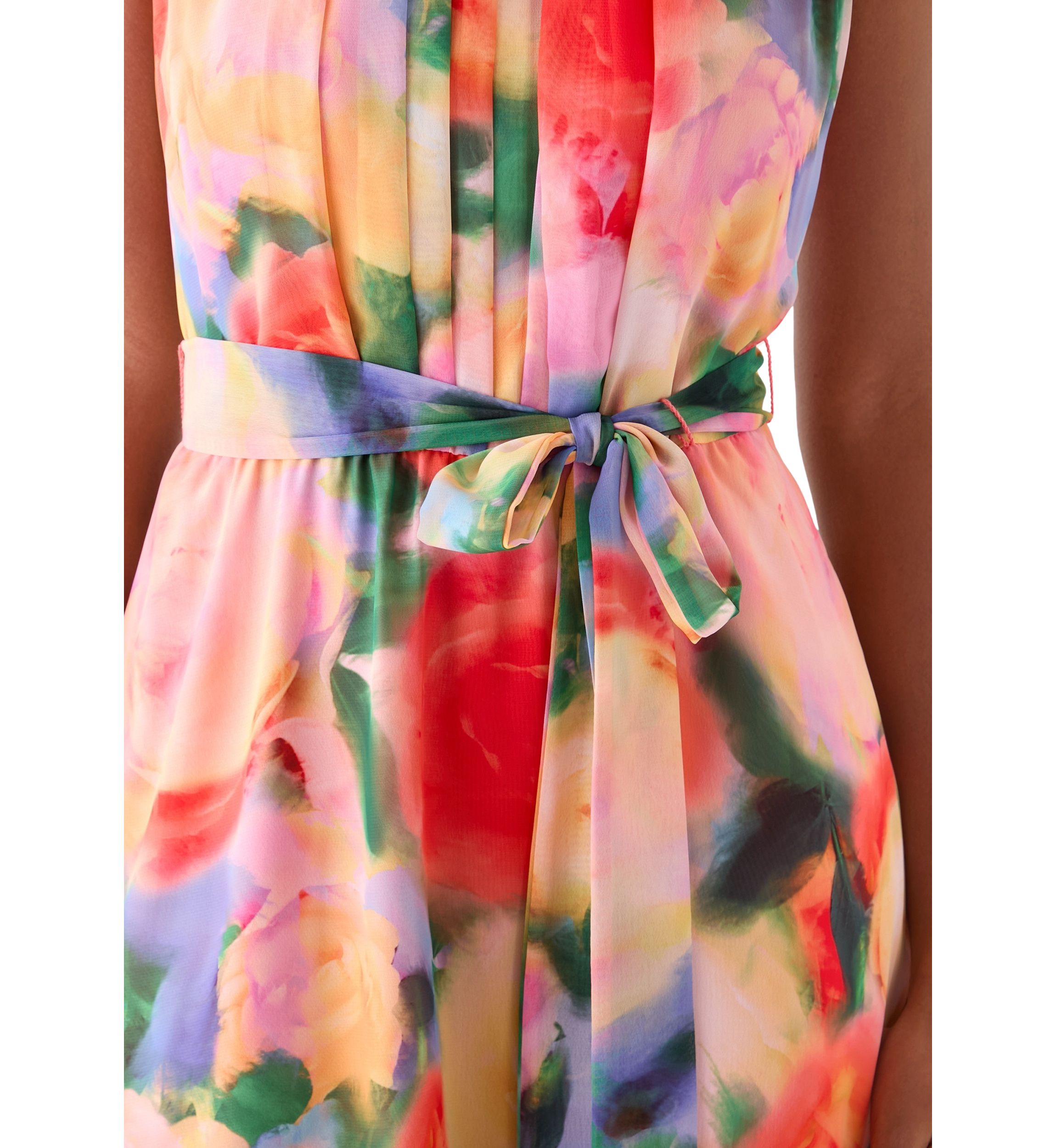 Womens Sleeveless Halter Print Chiffon Fit and Flare Dress