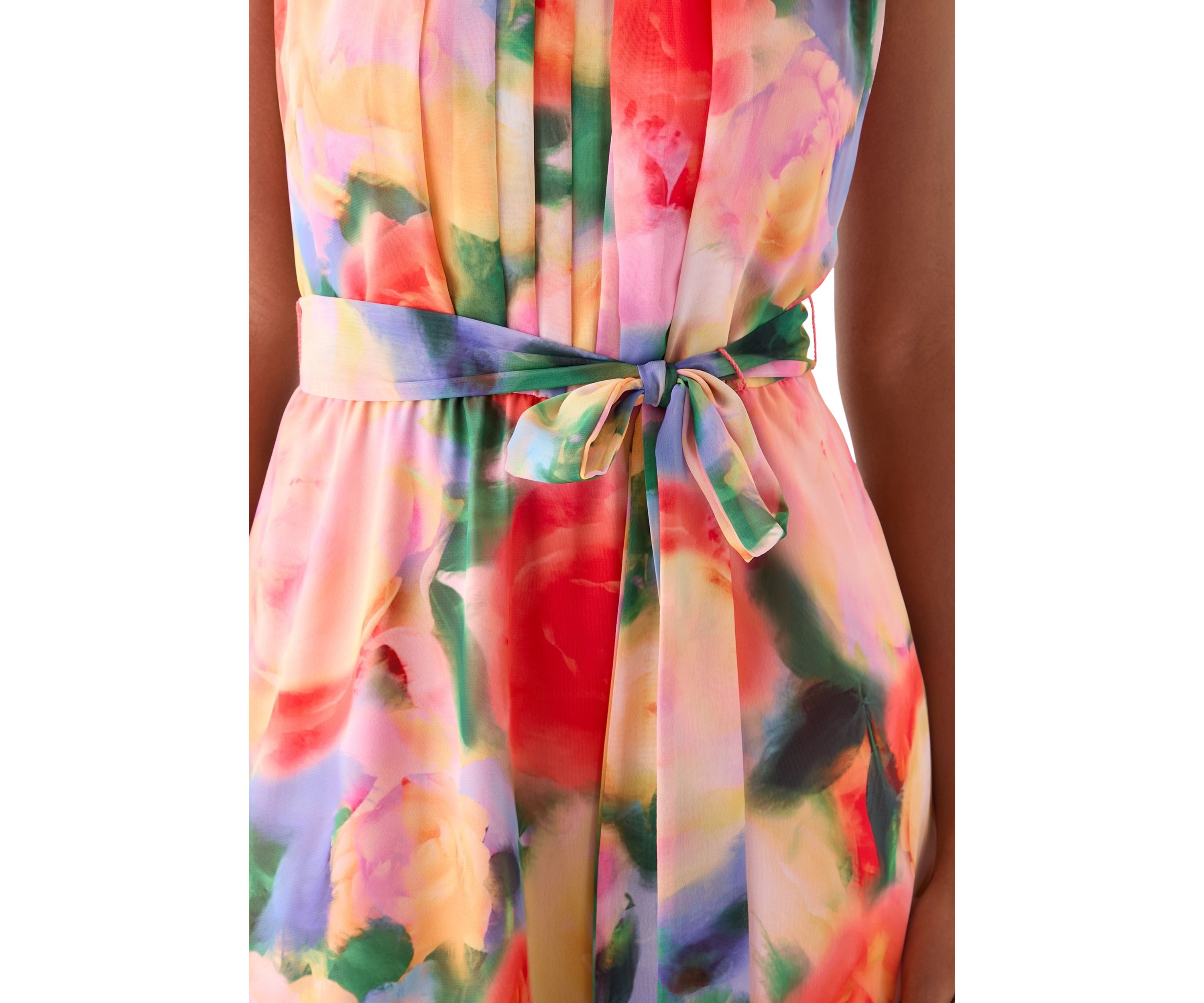 Womens Sleeveless Halter Print Chiffon Fit and Flare Dress
