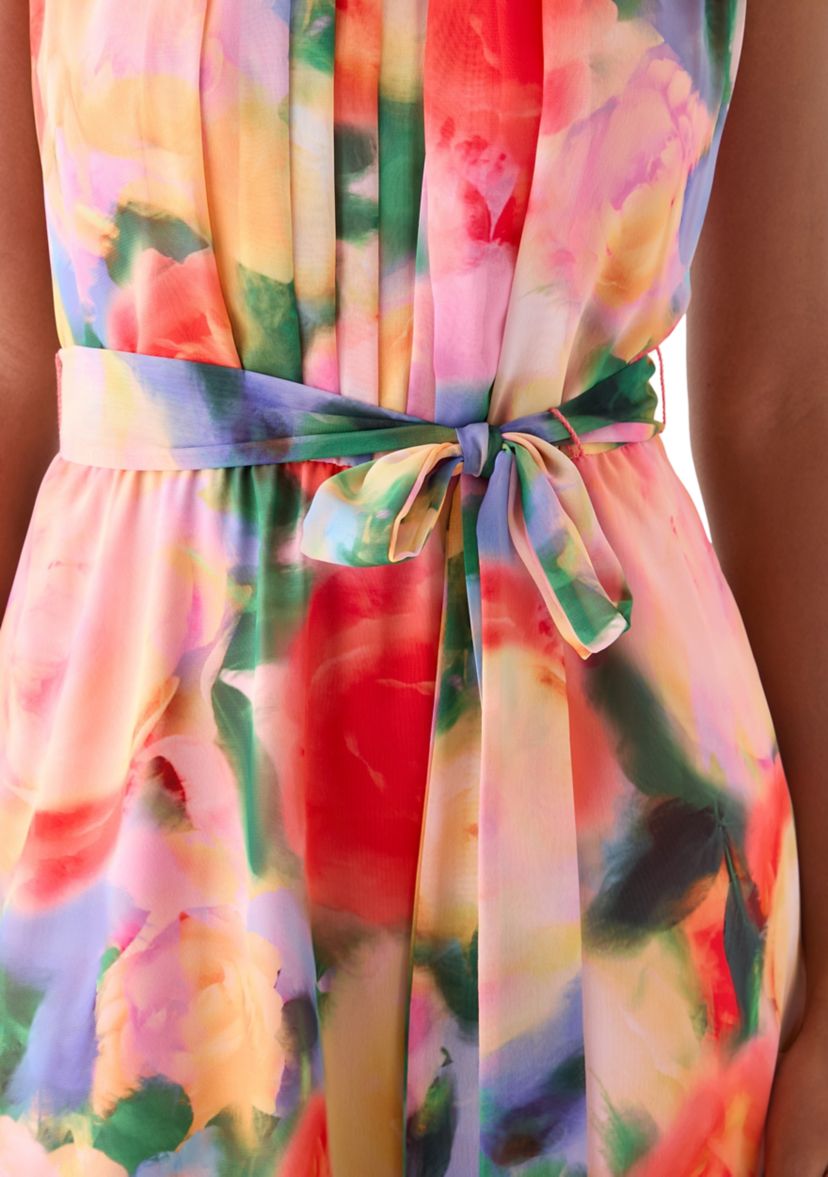 Womens Sleeveless Halter Print Chiffon Fit and Flare Dress