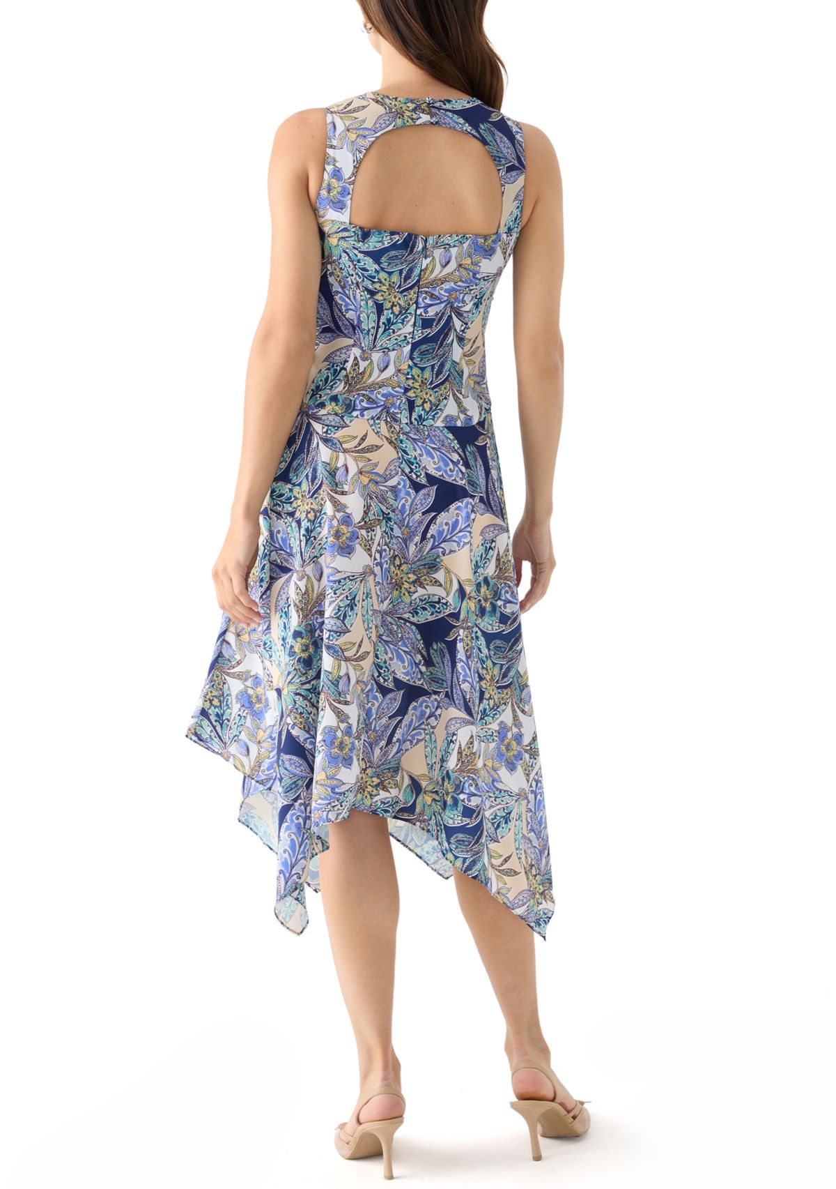 Womens Sleeveless Crew Neck Printed Fit and Flare Dress