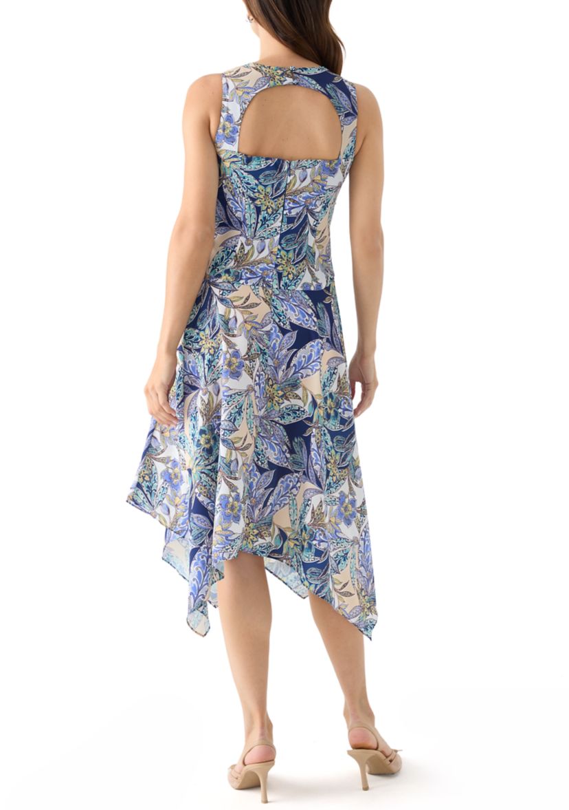 Womens Sleeveless Crew Neck Printed Fit and Flare Dress