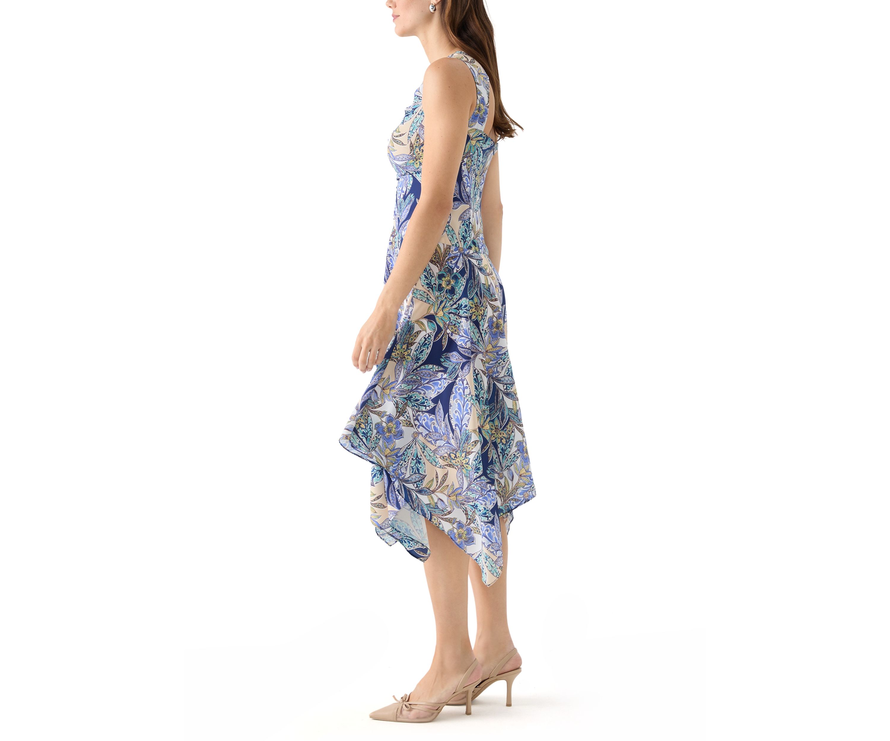 Womens Sleeveless Crew Neck Printed Fit and Flare Dress