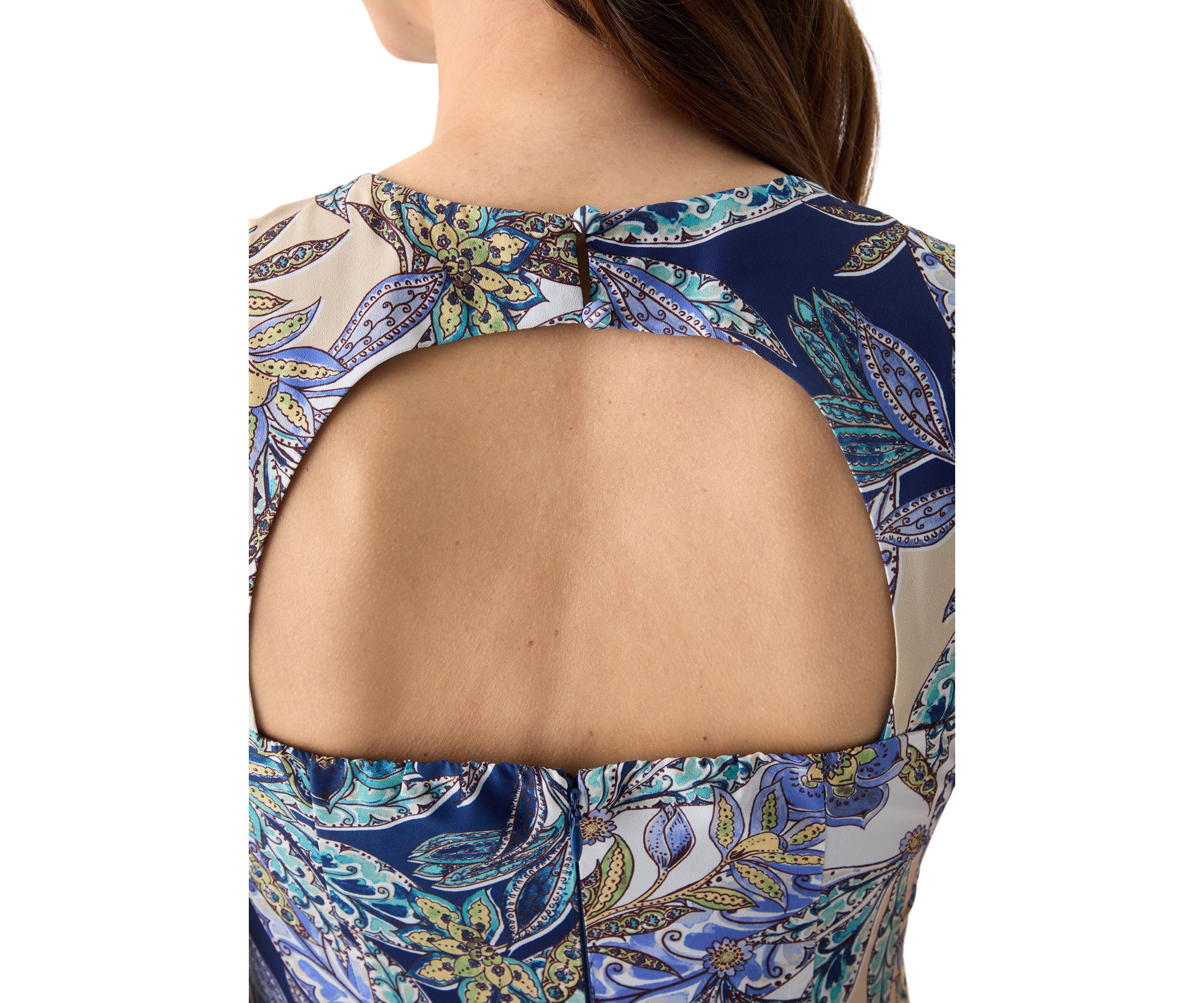 Womens Sleeveless Crew Neck Printed Fit and Flare Dress