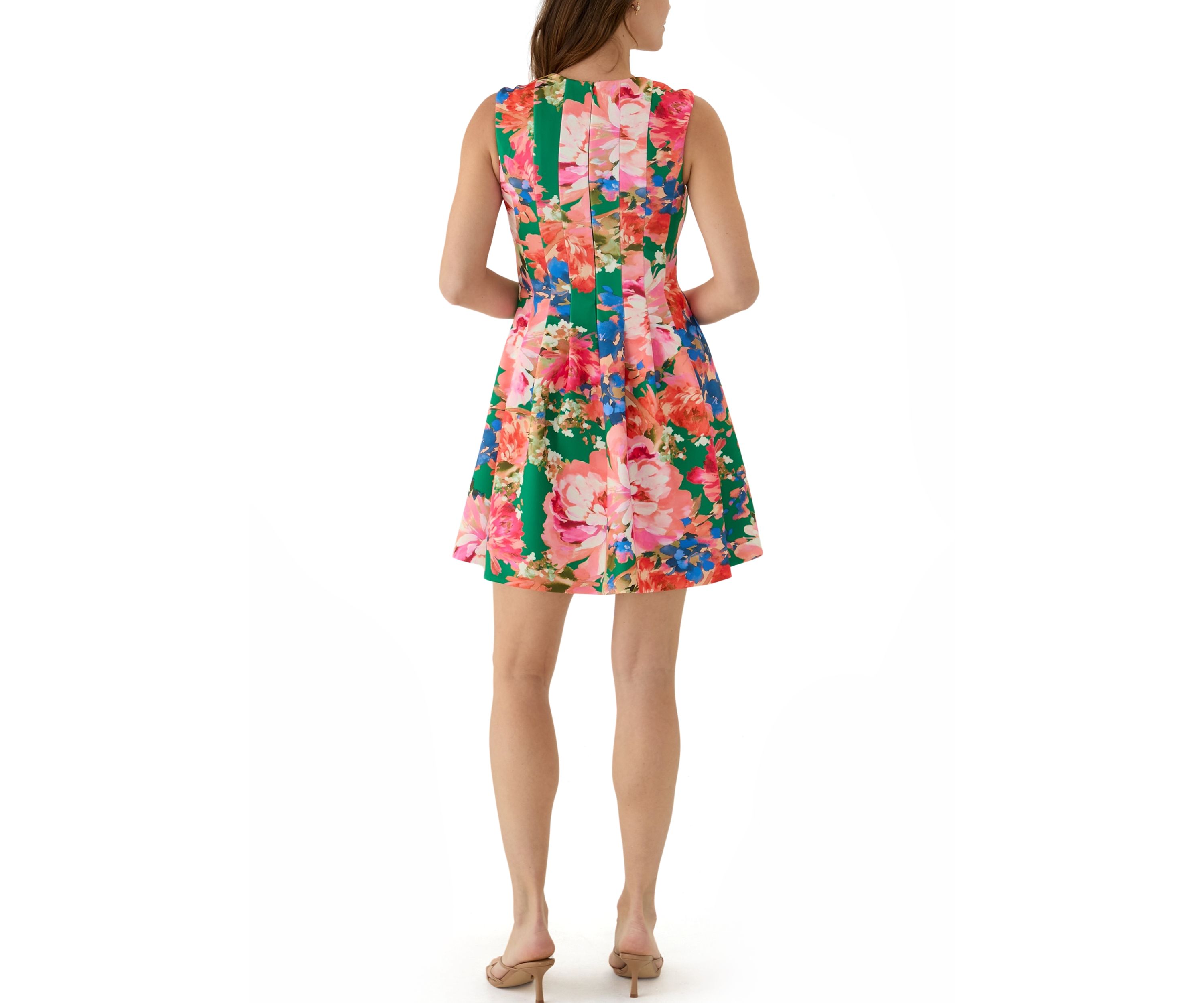 Womens Sleeveless Square Neck Floral Print Fit and Flare Dress