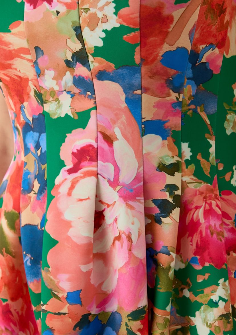 Womens Sleeveless Square Neck Floral Print Fit and Flare Dress
