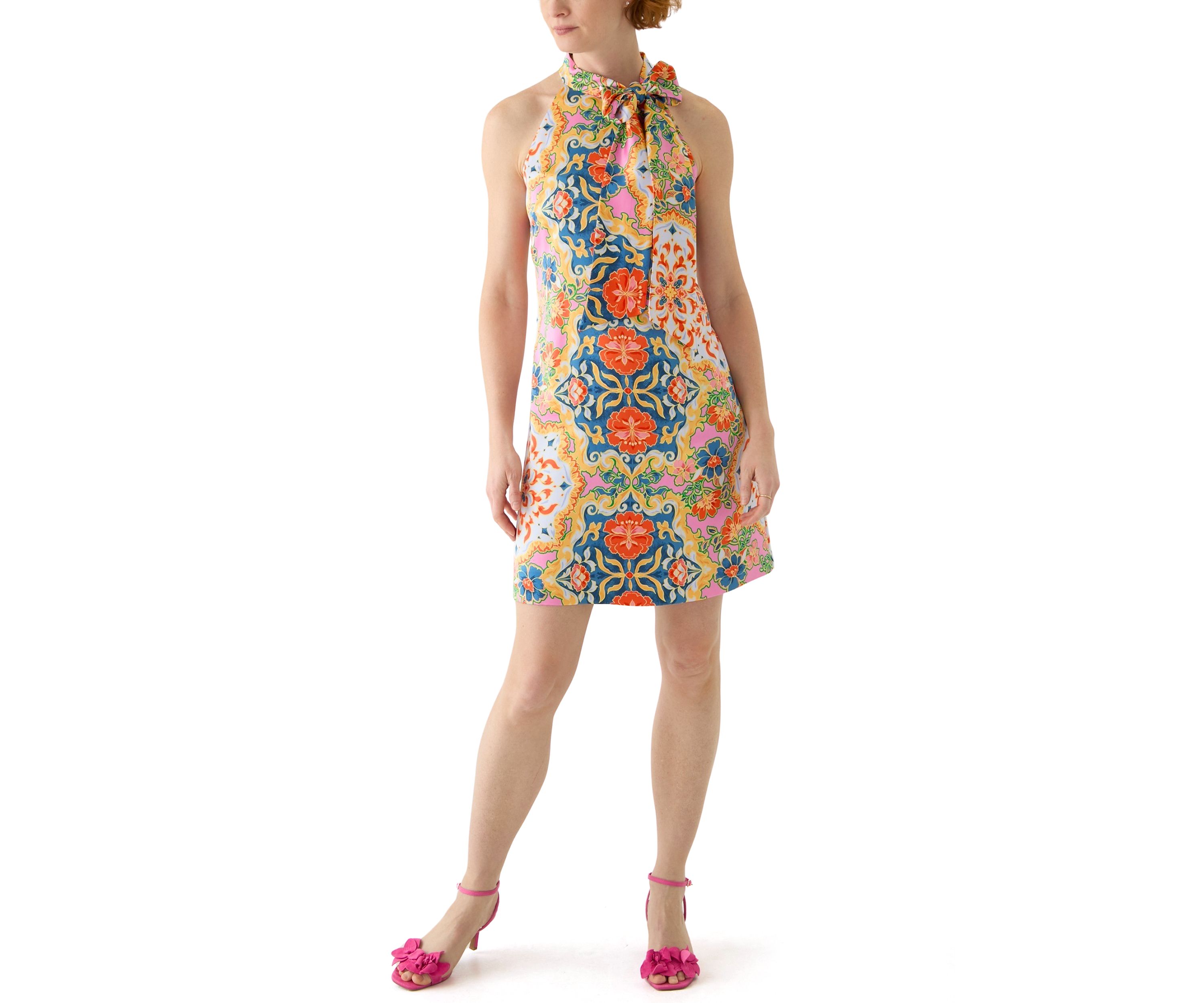 Womens Mock Neck Printed Sheath Dress