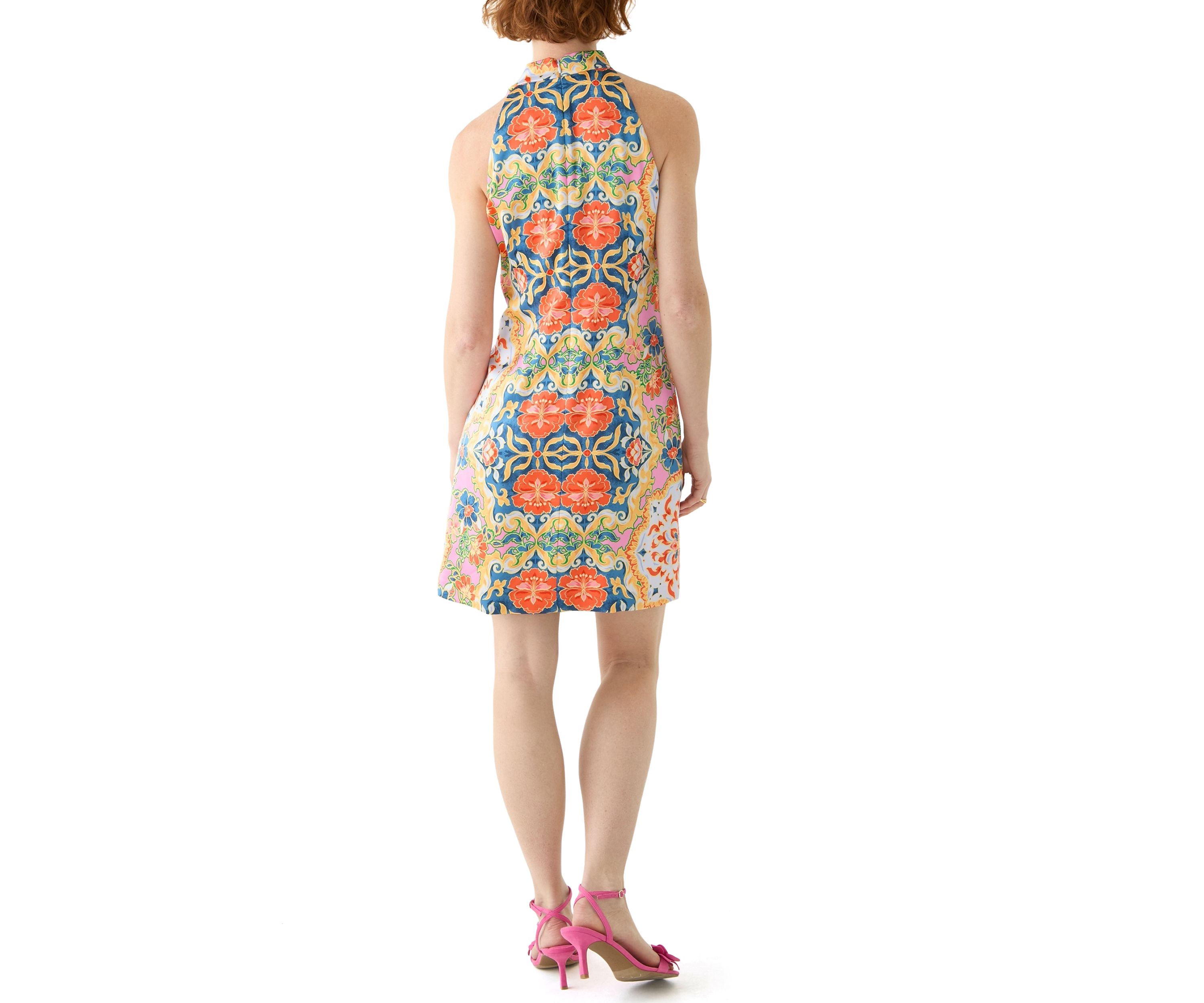 Womens Mock Neck Printed Sheath Dress