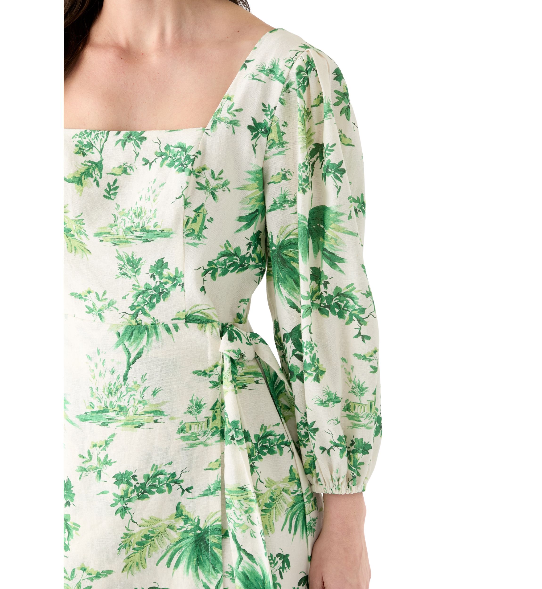 Womens 3/4 Sleeve Square Neck Floral Print Sheath Dress