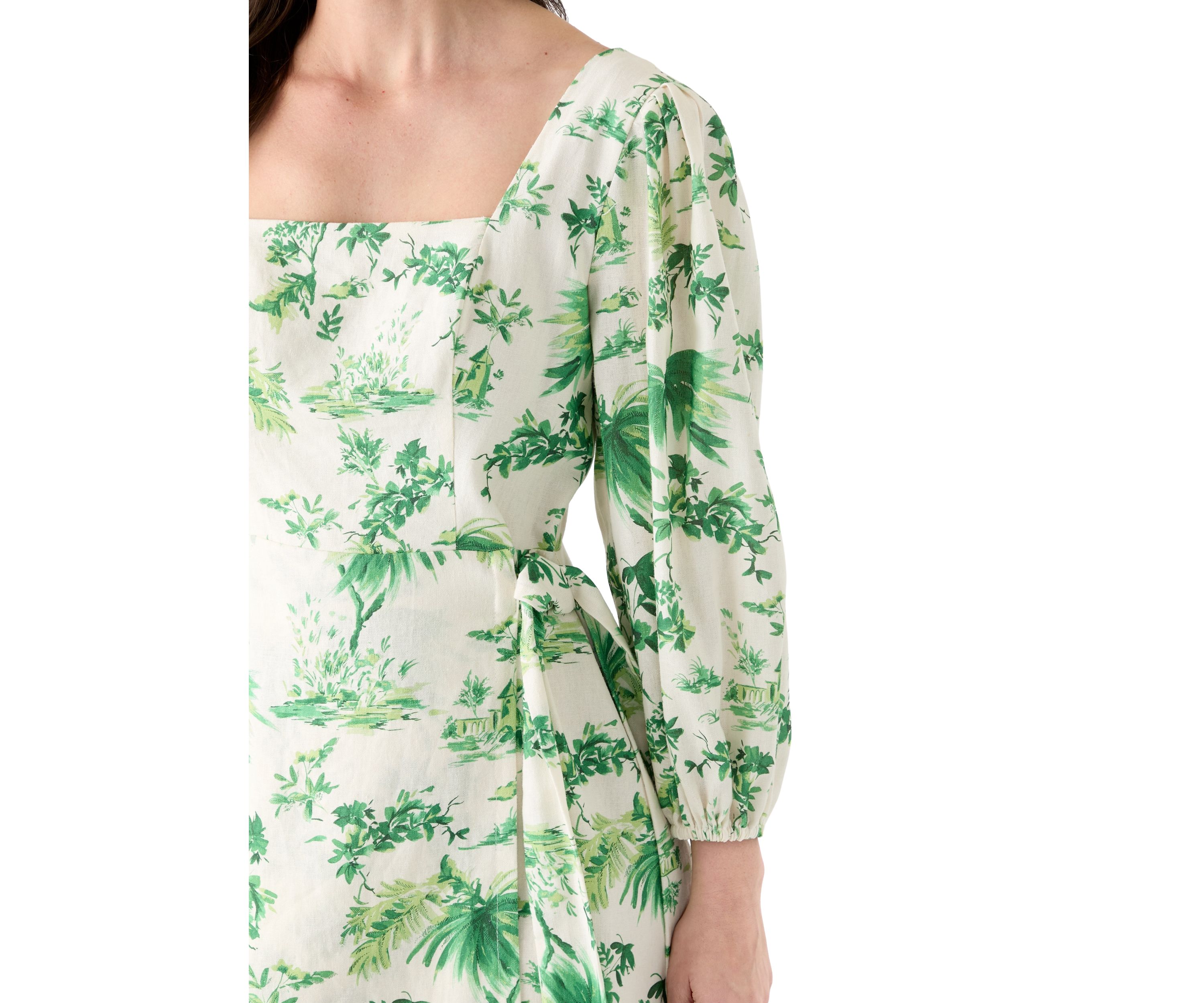 Womens 3/4 Sleeve Square Neck Floral Print Sheath Dress