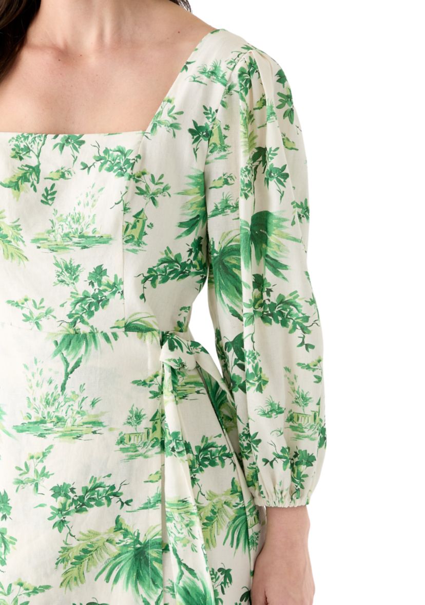Womens 3/4 Sleeve Square Neck Floral Print Sheath Dress