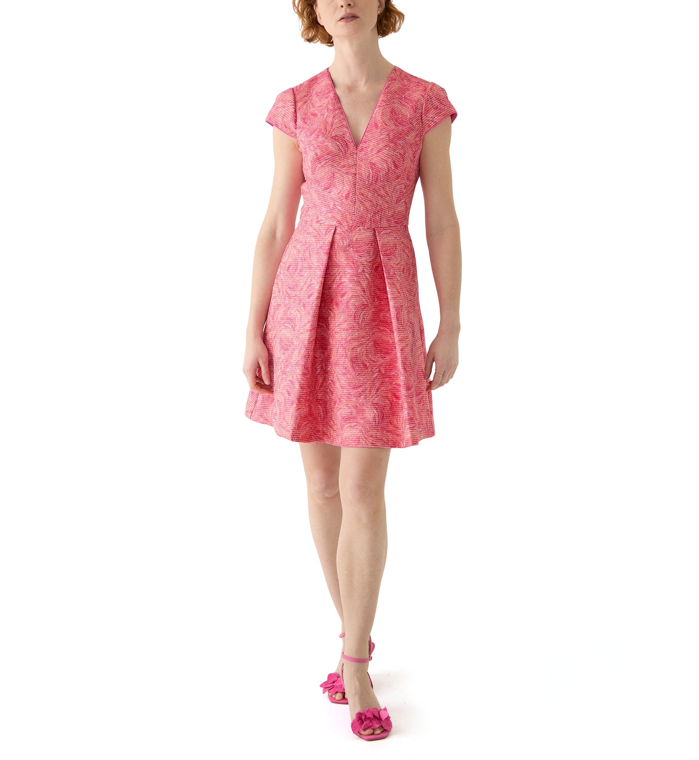 Womens V-Neck Printed Fit and Flare Dress