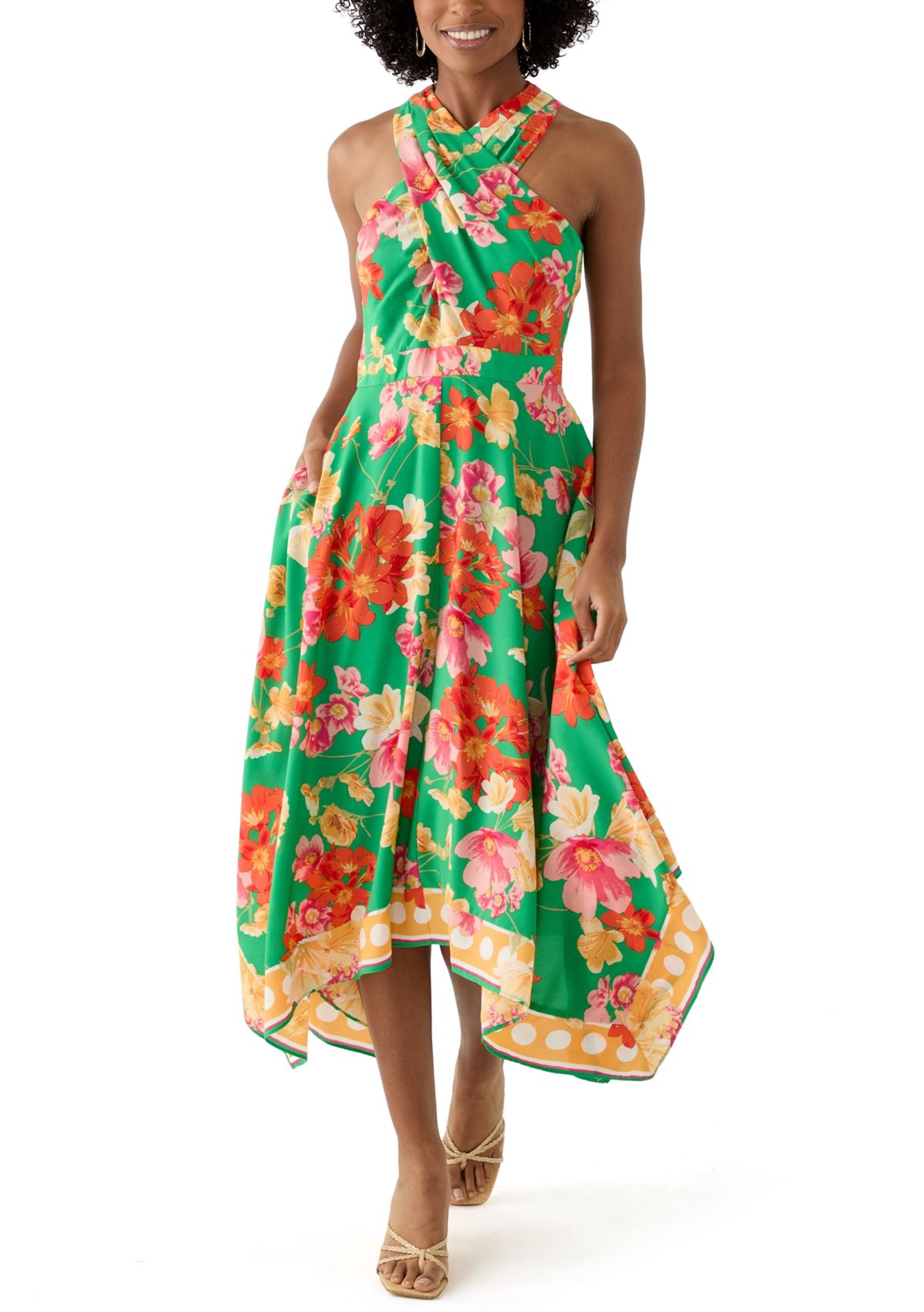 Womens Halter Floral Print Fit and Flare Dress