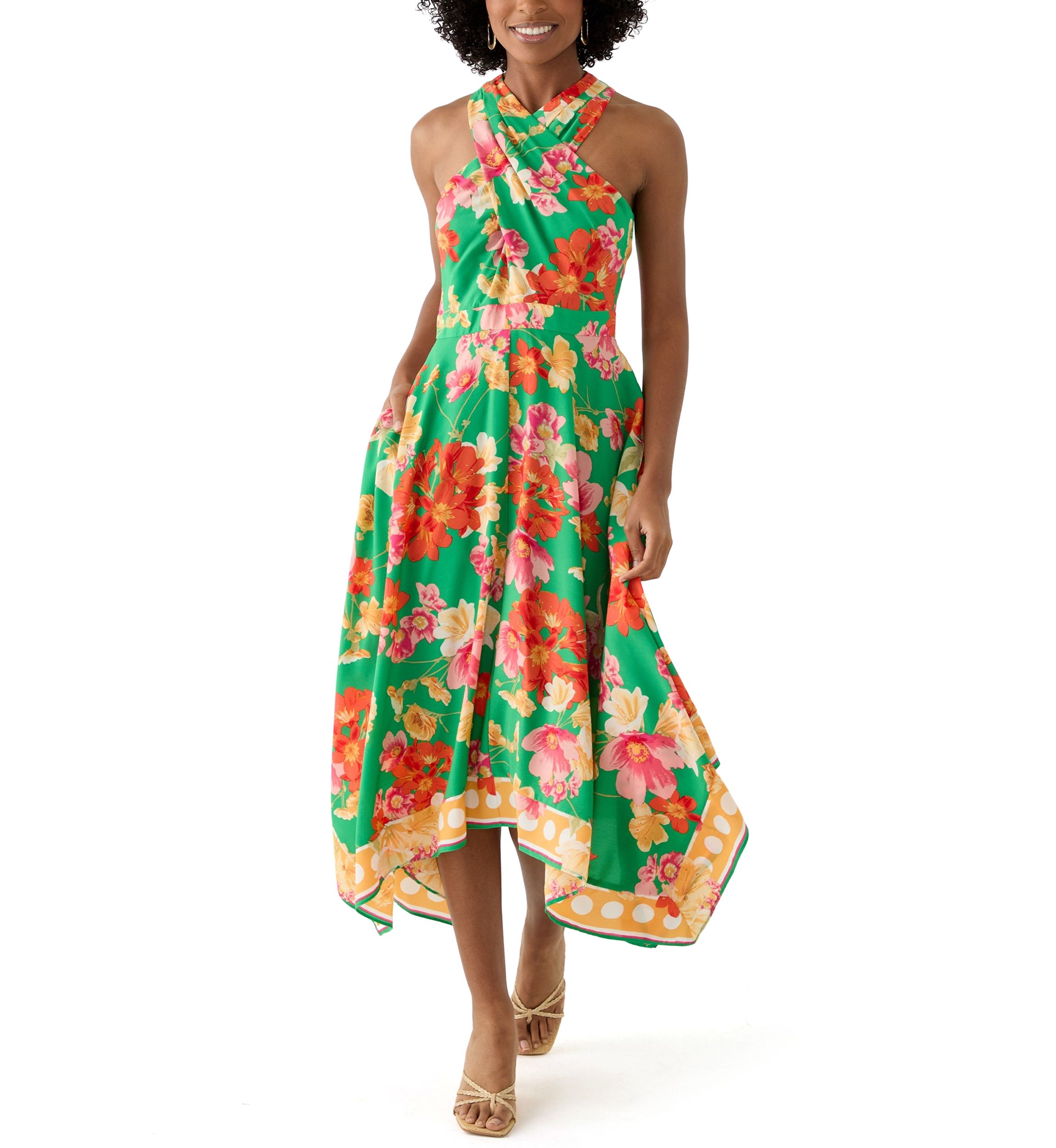 Womens Halter Floral Print Fit and Flare Dress