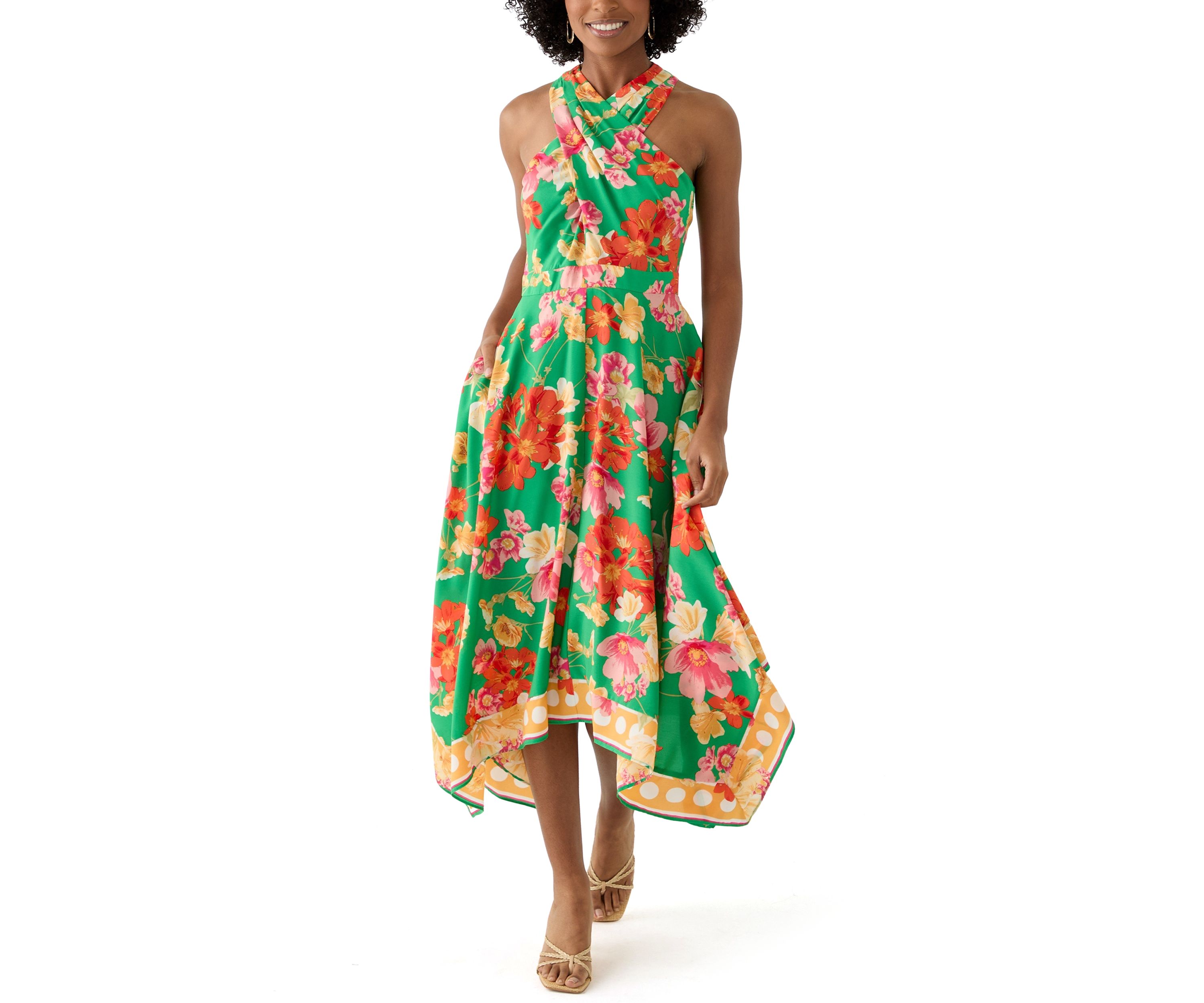 Womens Halter Floral Print Fit and Flare Dress