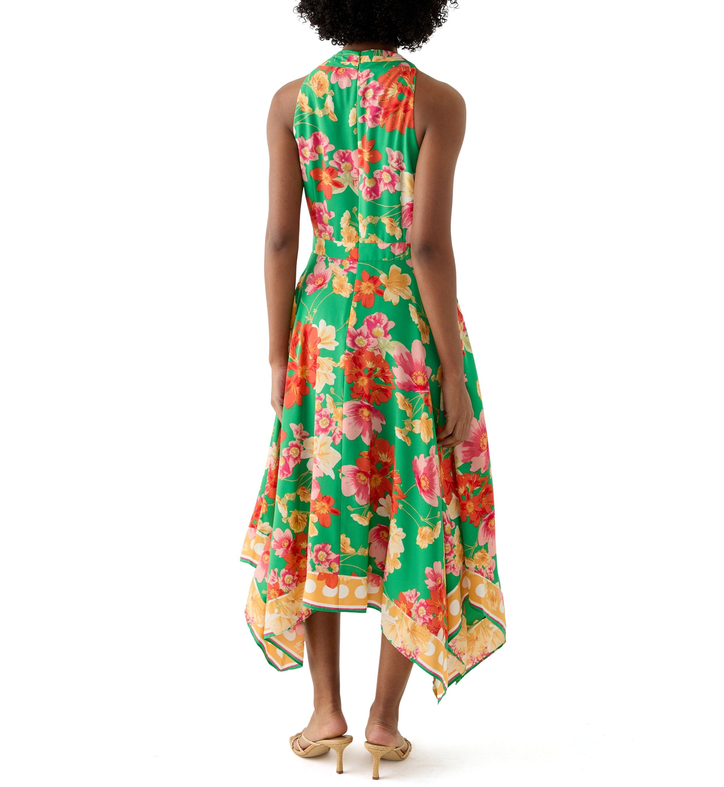 Womens Halter Floral Print Fit and Flare Dress
