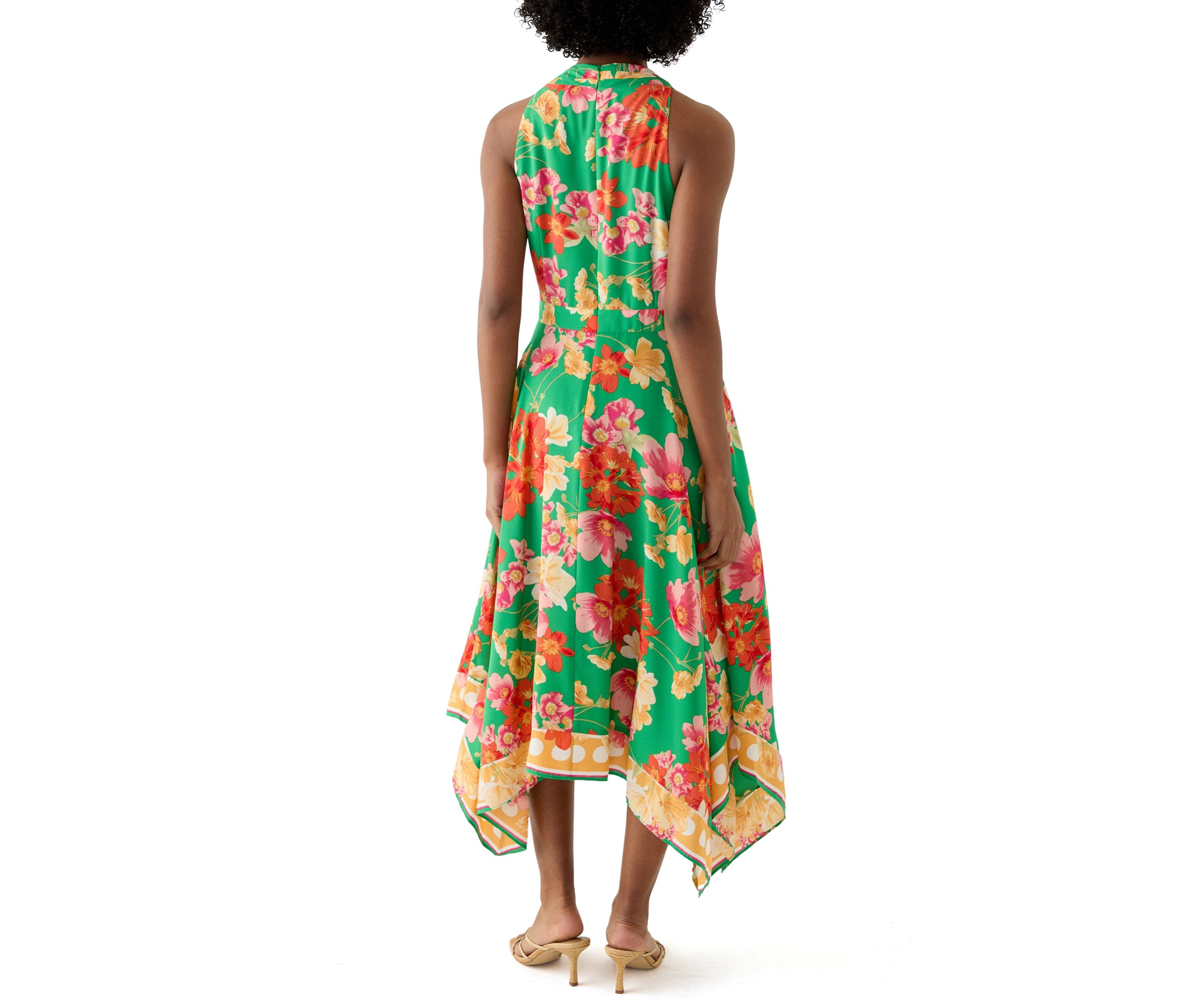 Womens Halter Floral Print Fit and Flare Dress