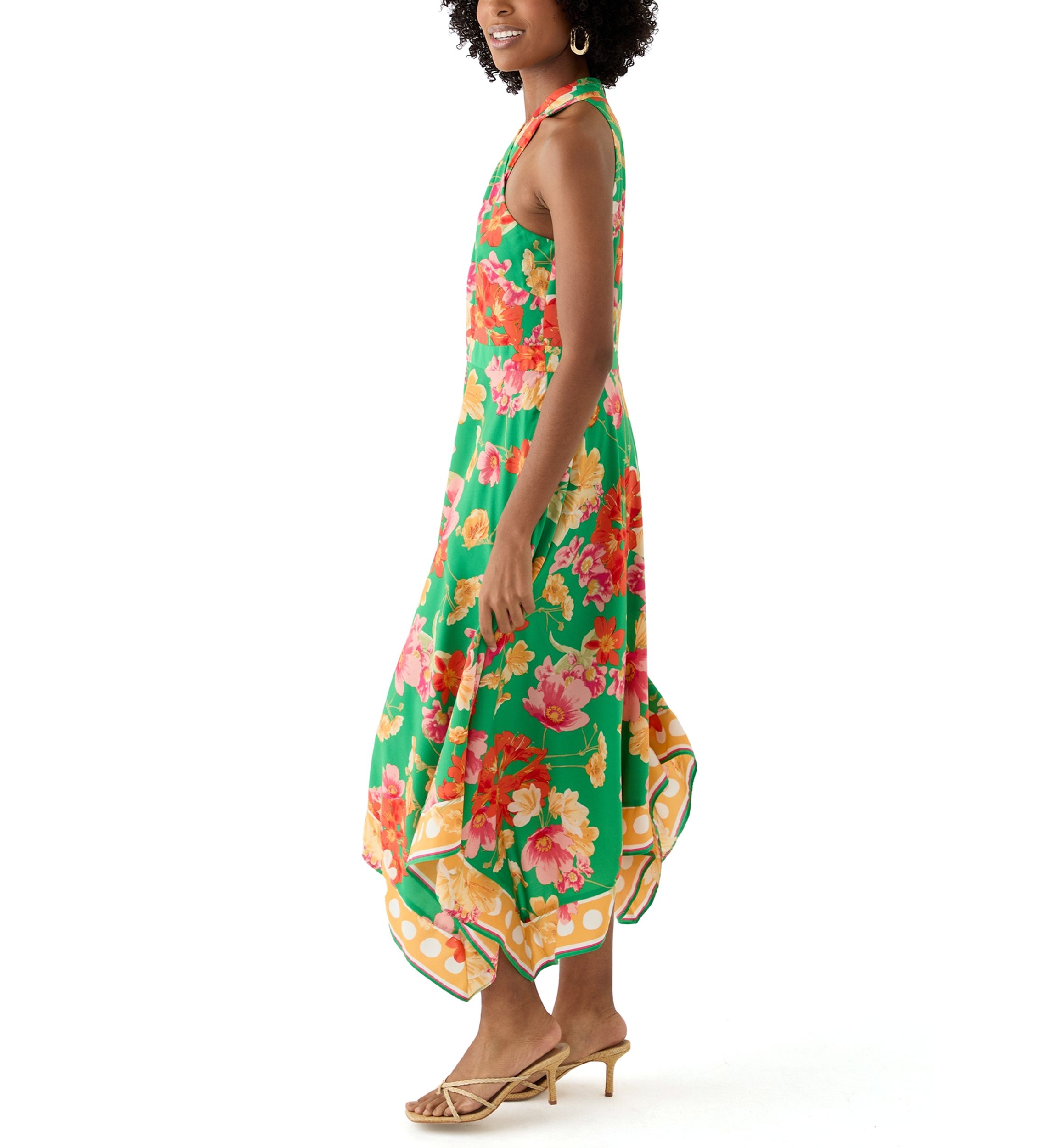 Womens Halter Floral Print Fit and Flare Dress