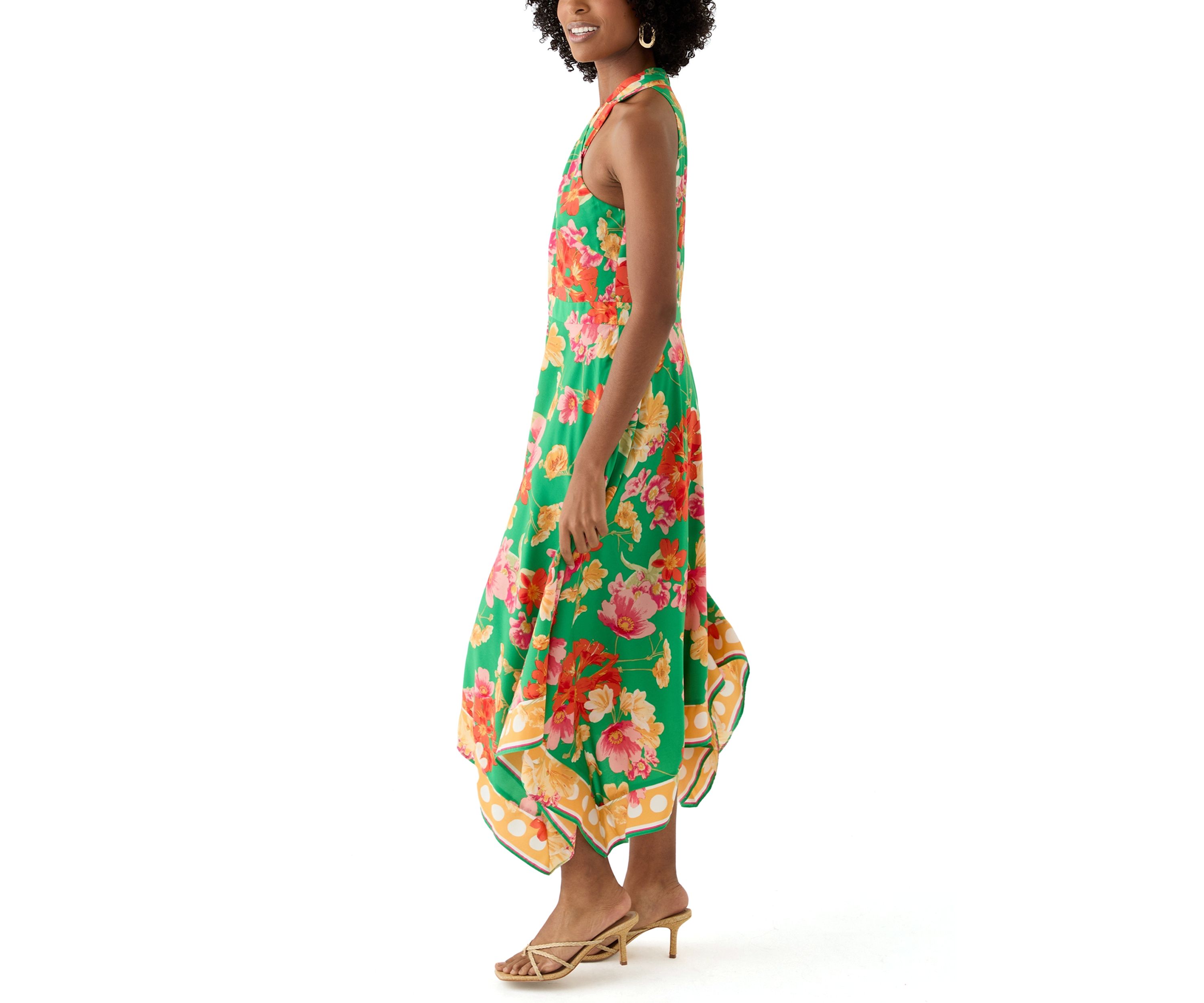 Womens Halter Floral Print Fit and Flare Dress