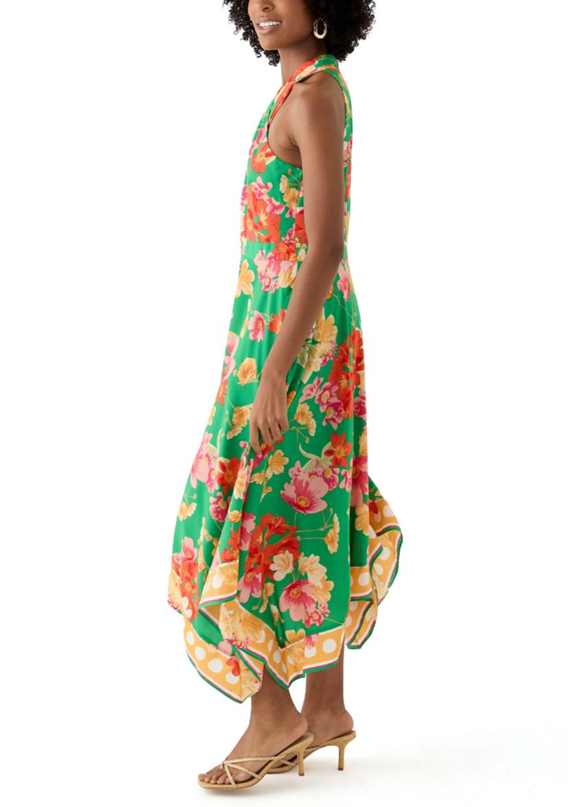 Womens Halter Floral Print Fit and Flare Dress