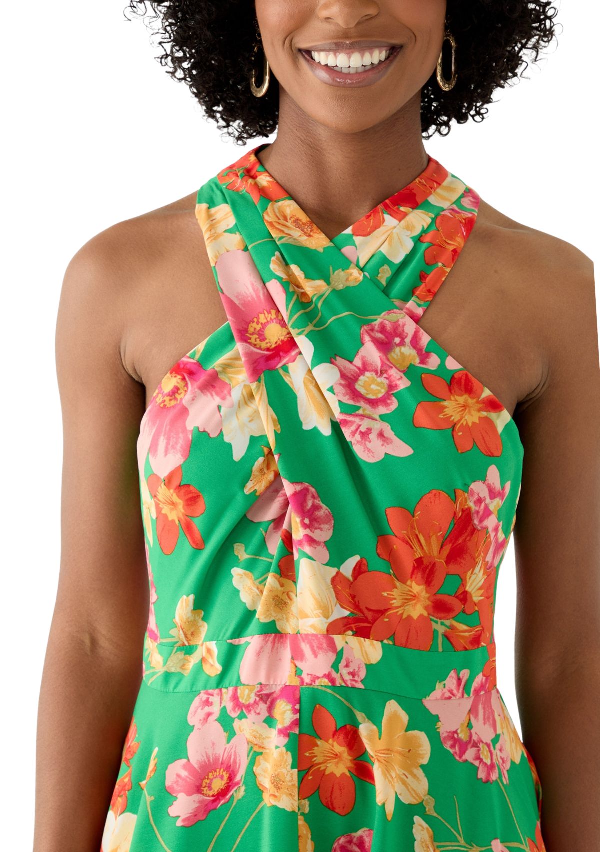 Womens Halter Floral Print Fit and Flare Dress