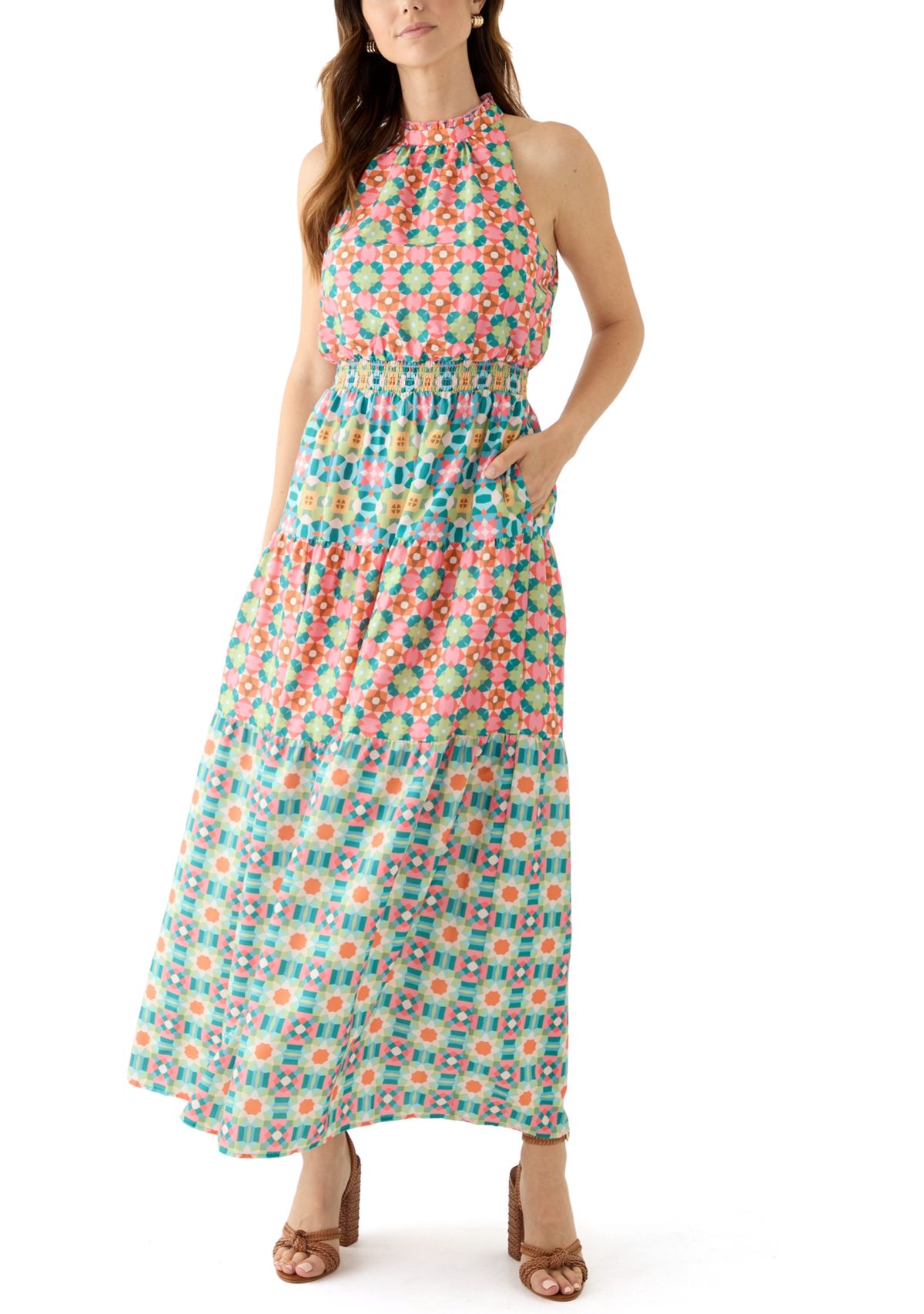Womens Sleeveless Printed Maxi Dress