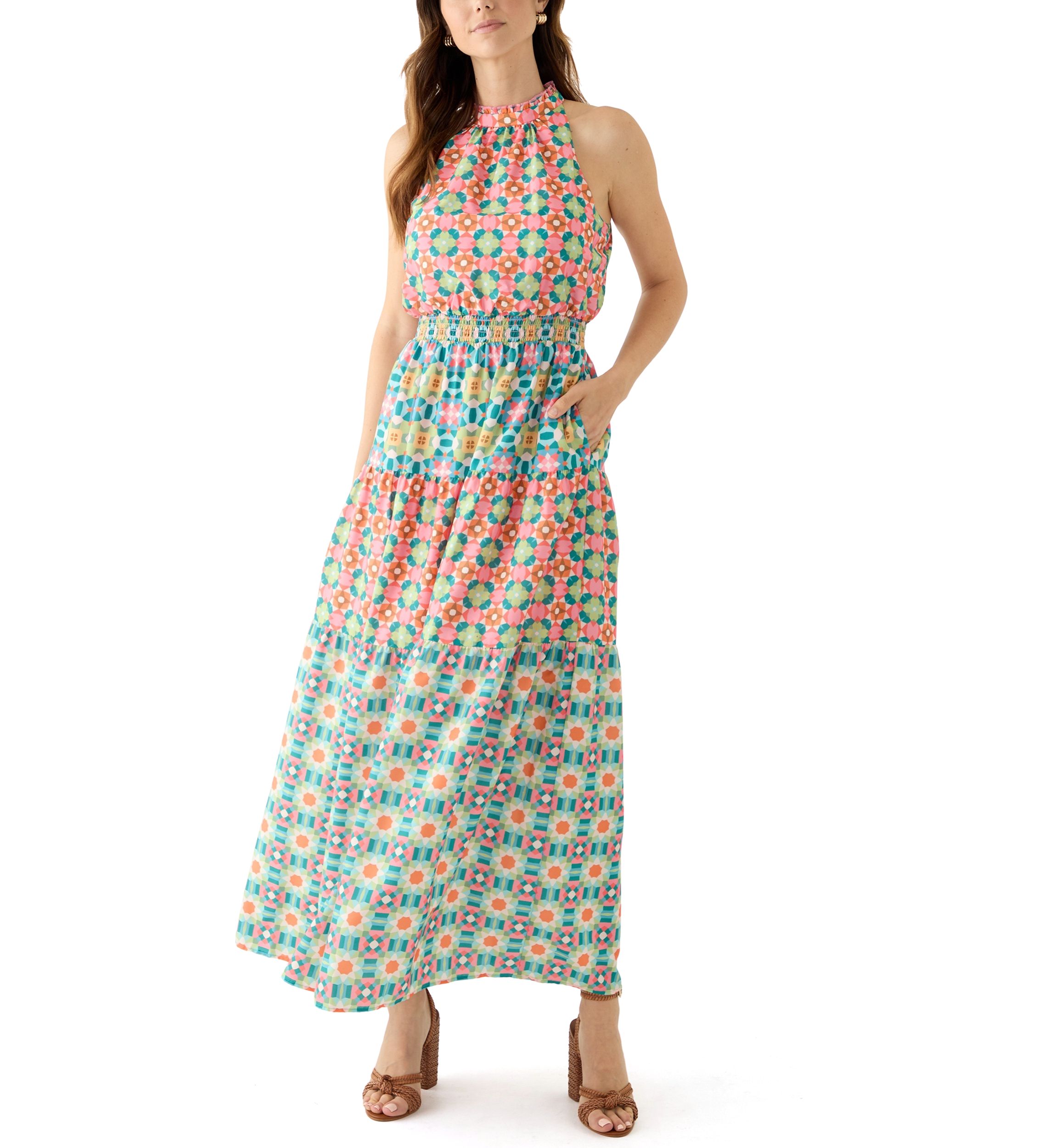 Womens Sleeveless Printed Maxi Dress