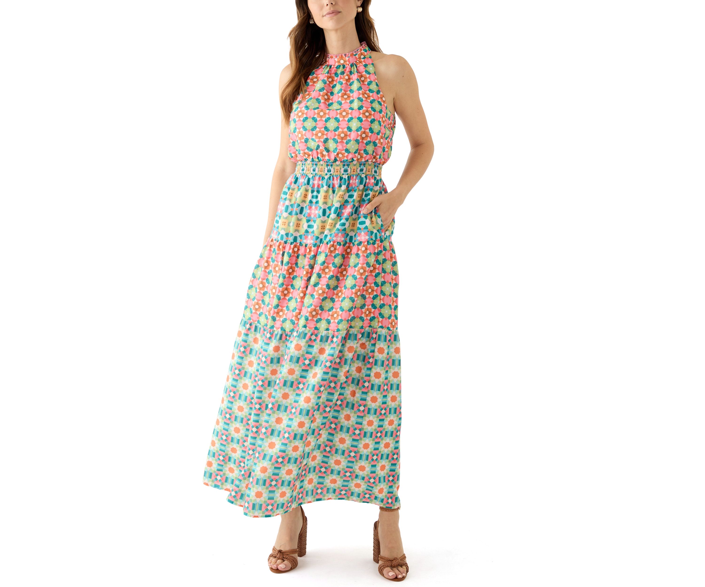 Womens Sleeveless Printed Maxi Dress