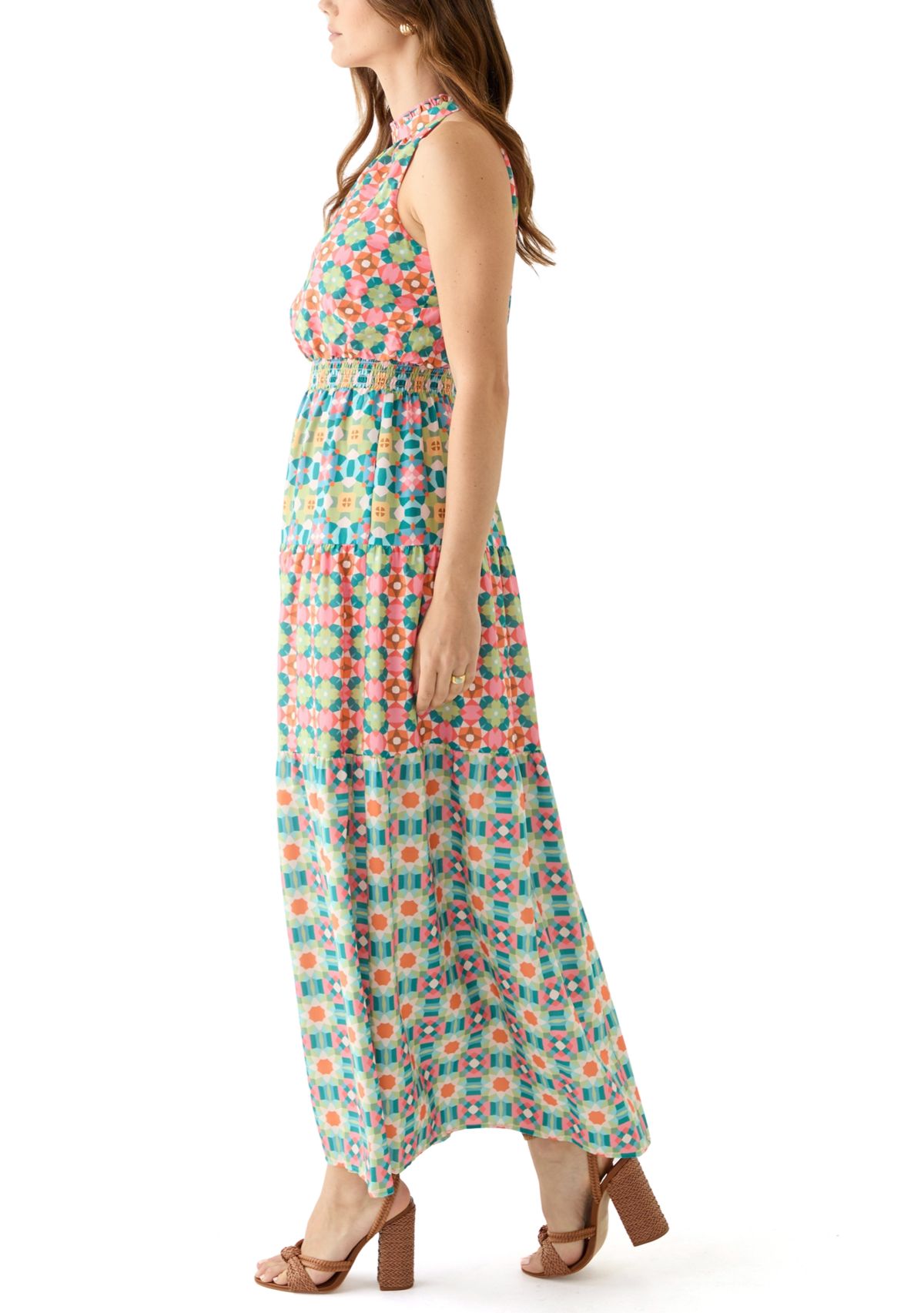 Womens Sleeveless Printed Maxi Dress
