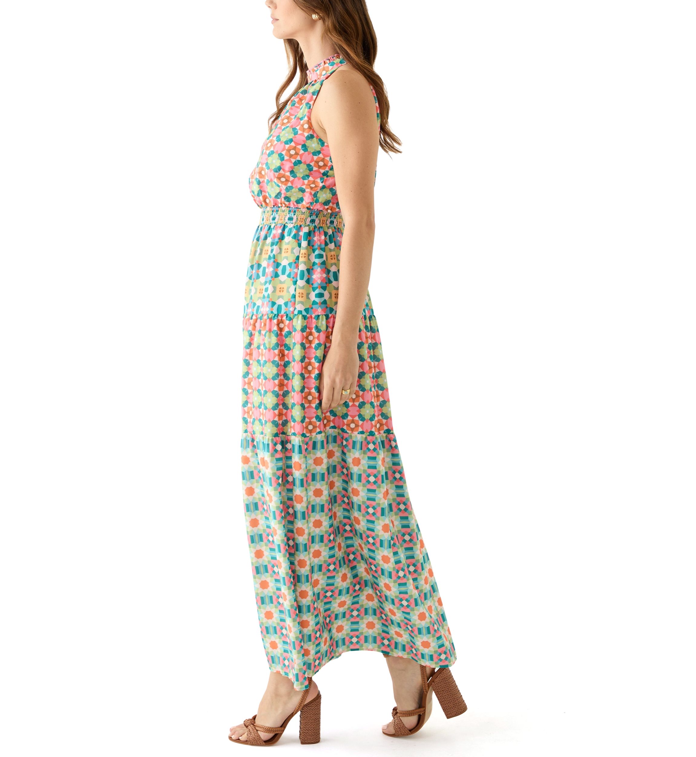 Womens Sleeveless Printed Maxi Dress