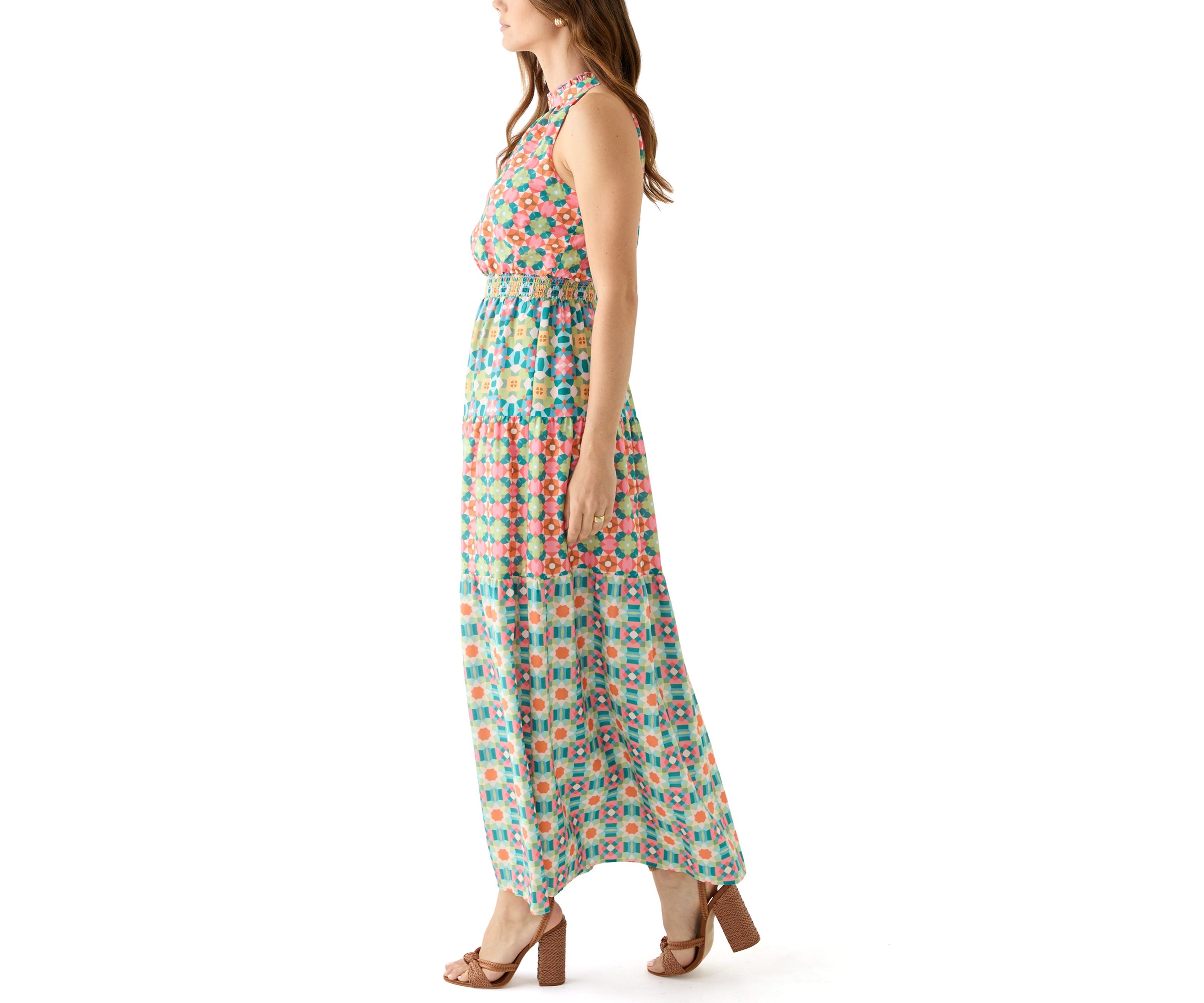 Womens Sleeveless Printed Maxi Dress